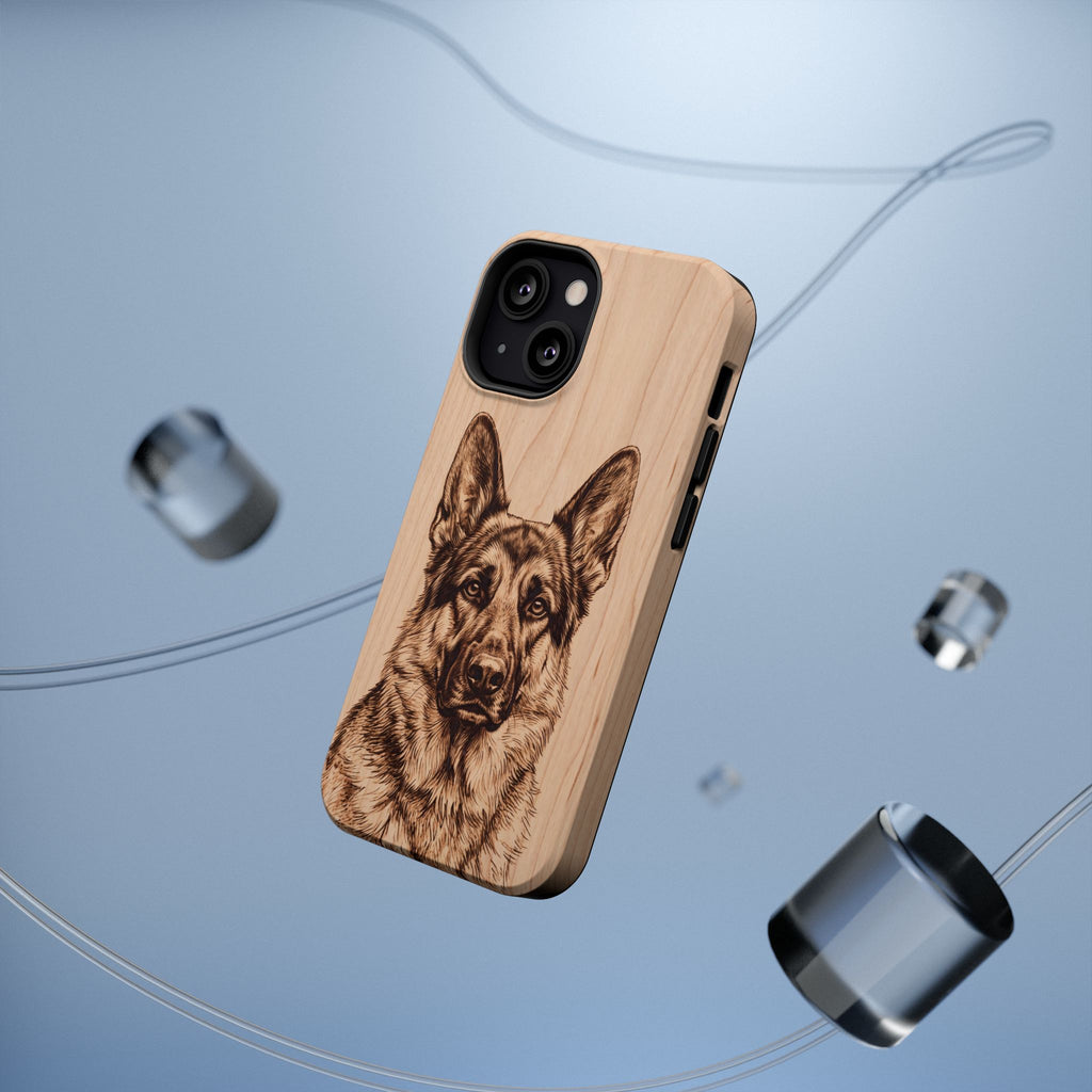 German Shepherd Phone Case | Pyrography Art — Tough Magnetic Case with Wireless Charging