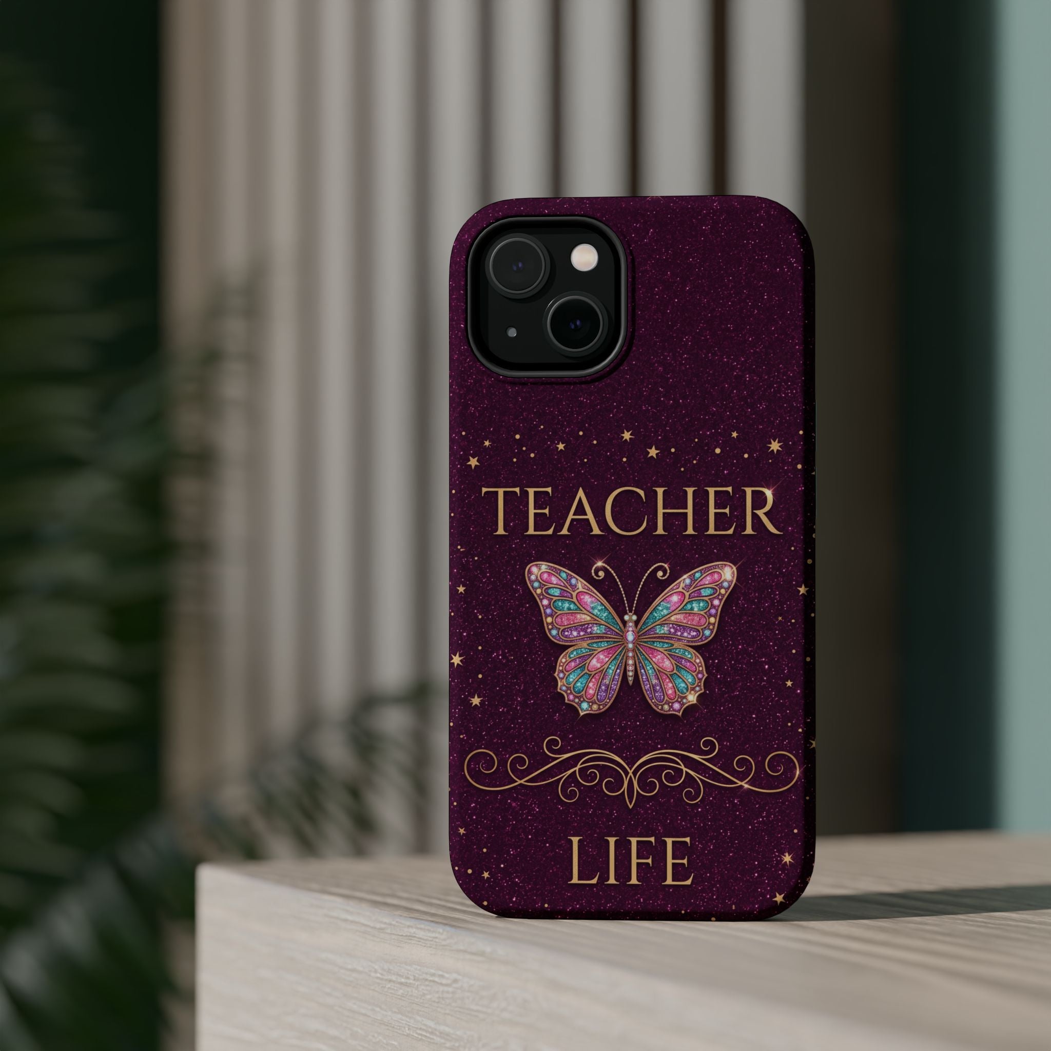 Teacher Life Glitter Butterfly Phone Case — Wireless Charging Cover