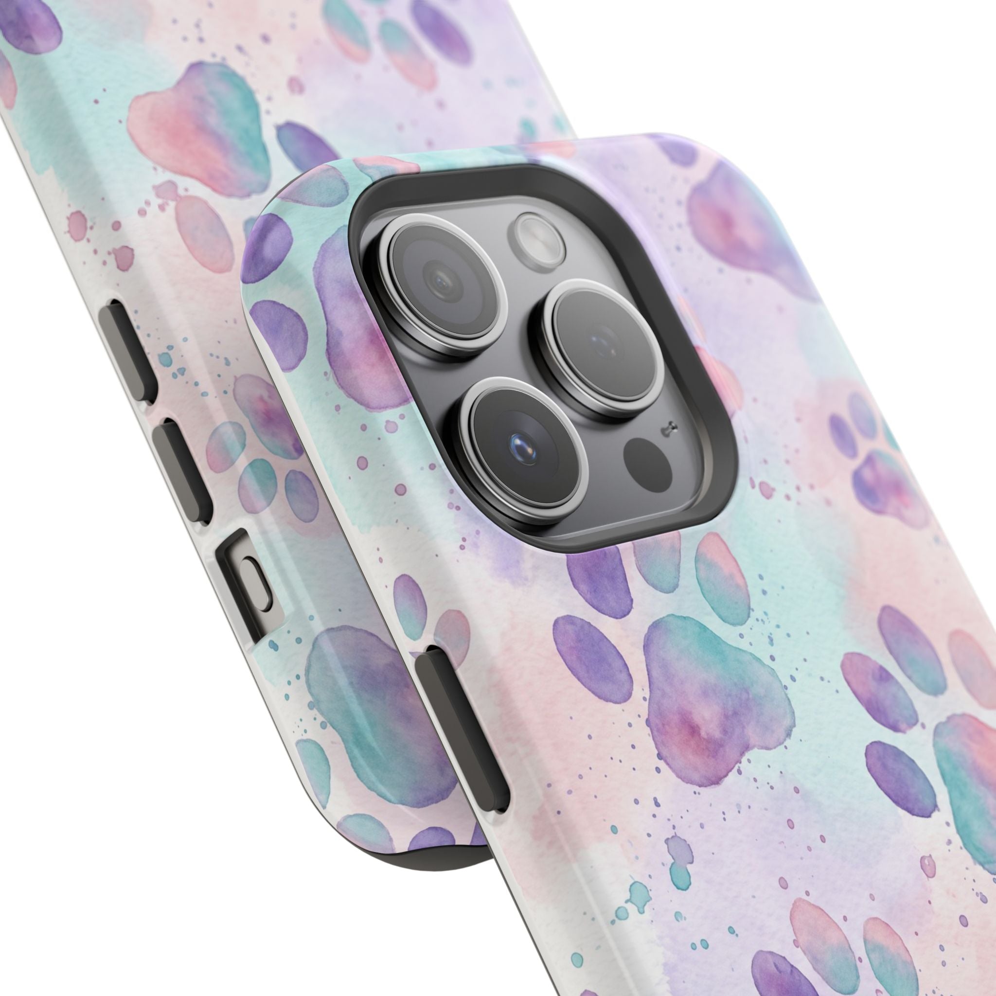 Watercolor Paw Print Phone Case — Impact-Resistant Wireless Charging Cover