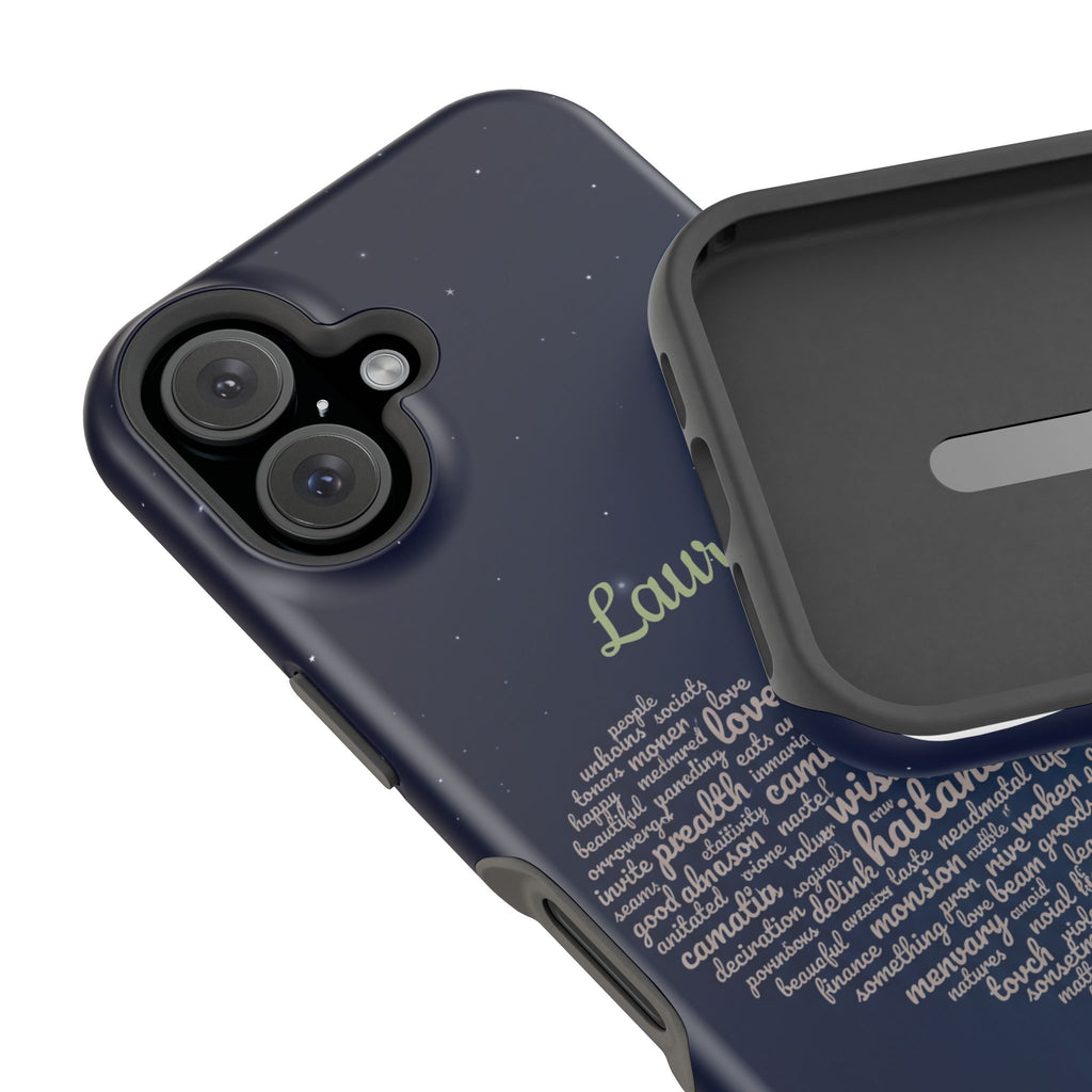 Personalized Teacher Heart Word Art Phone Case — Navy Wireless Charging Cover