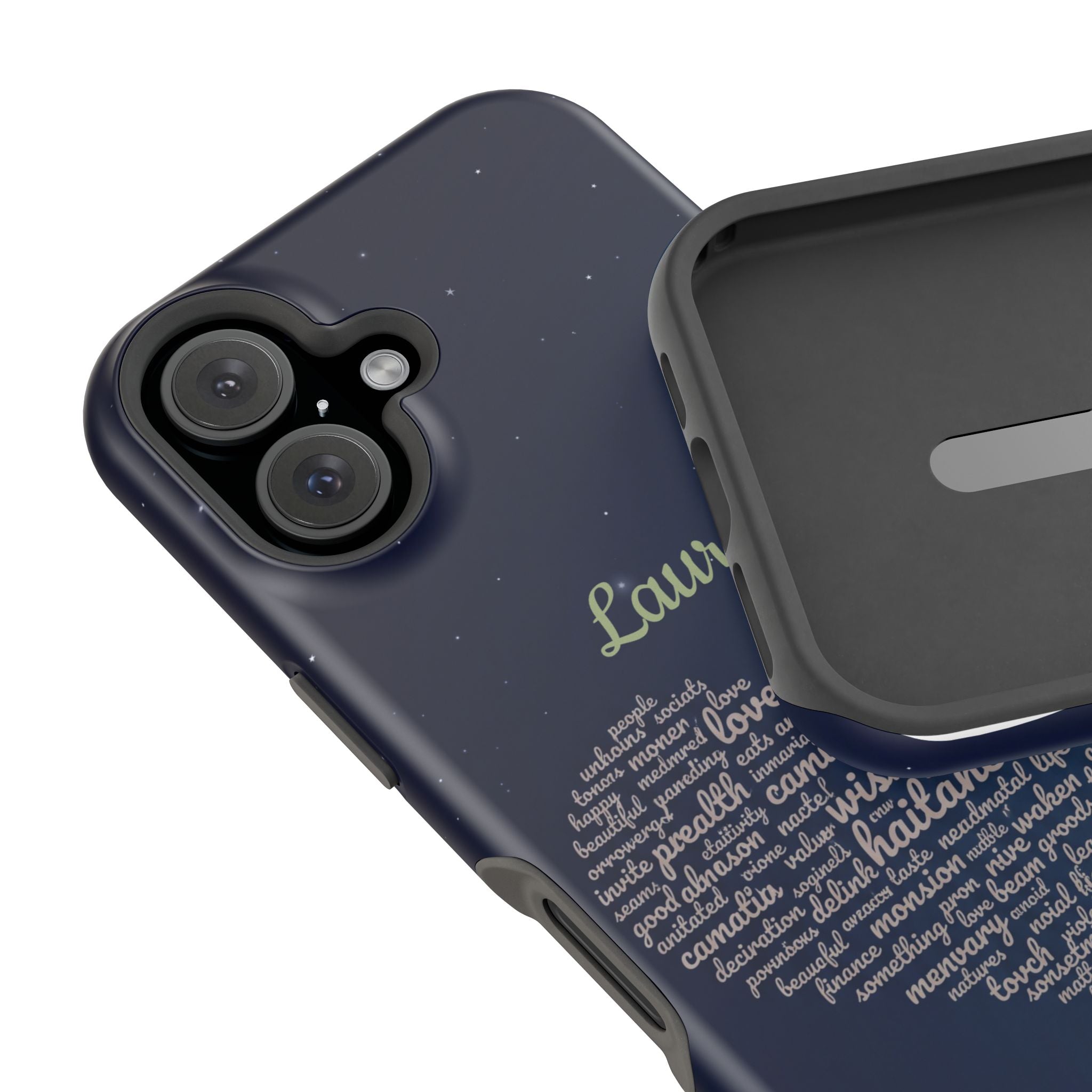 Personalized Teacher Heart Word Art Phone Case — Navy Wireless Charging Cover