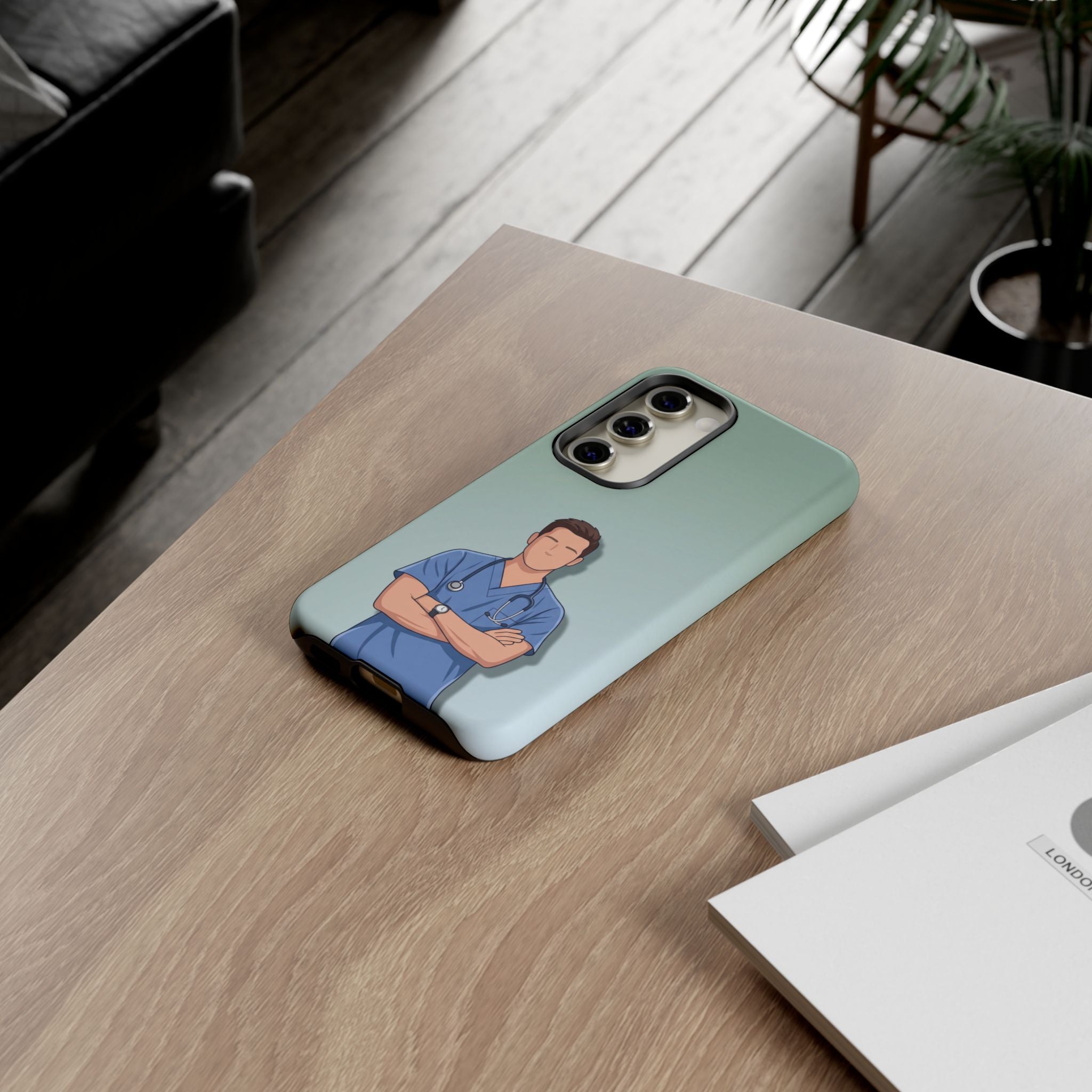 Male Nurse Phone Case | Confident Nurse in Blue Scrubs Illustration | iPhone & Samsung