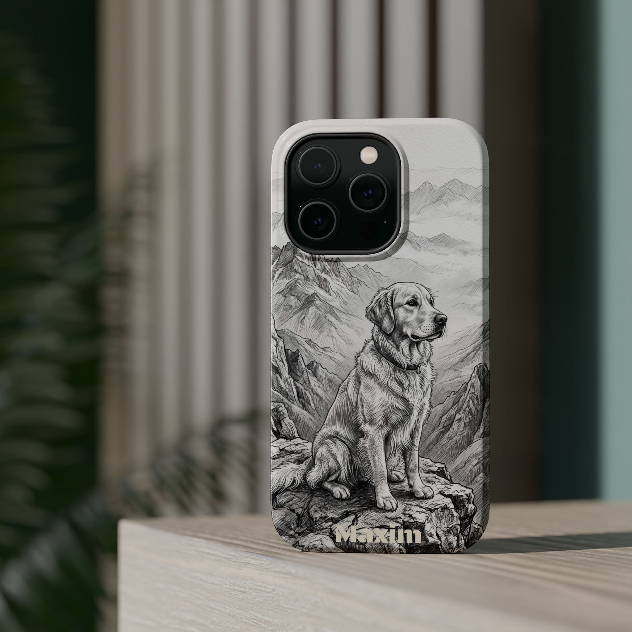 Personalized Golden Retriever Mountain Peak Phone Case — Wireless Charging Cover
