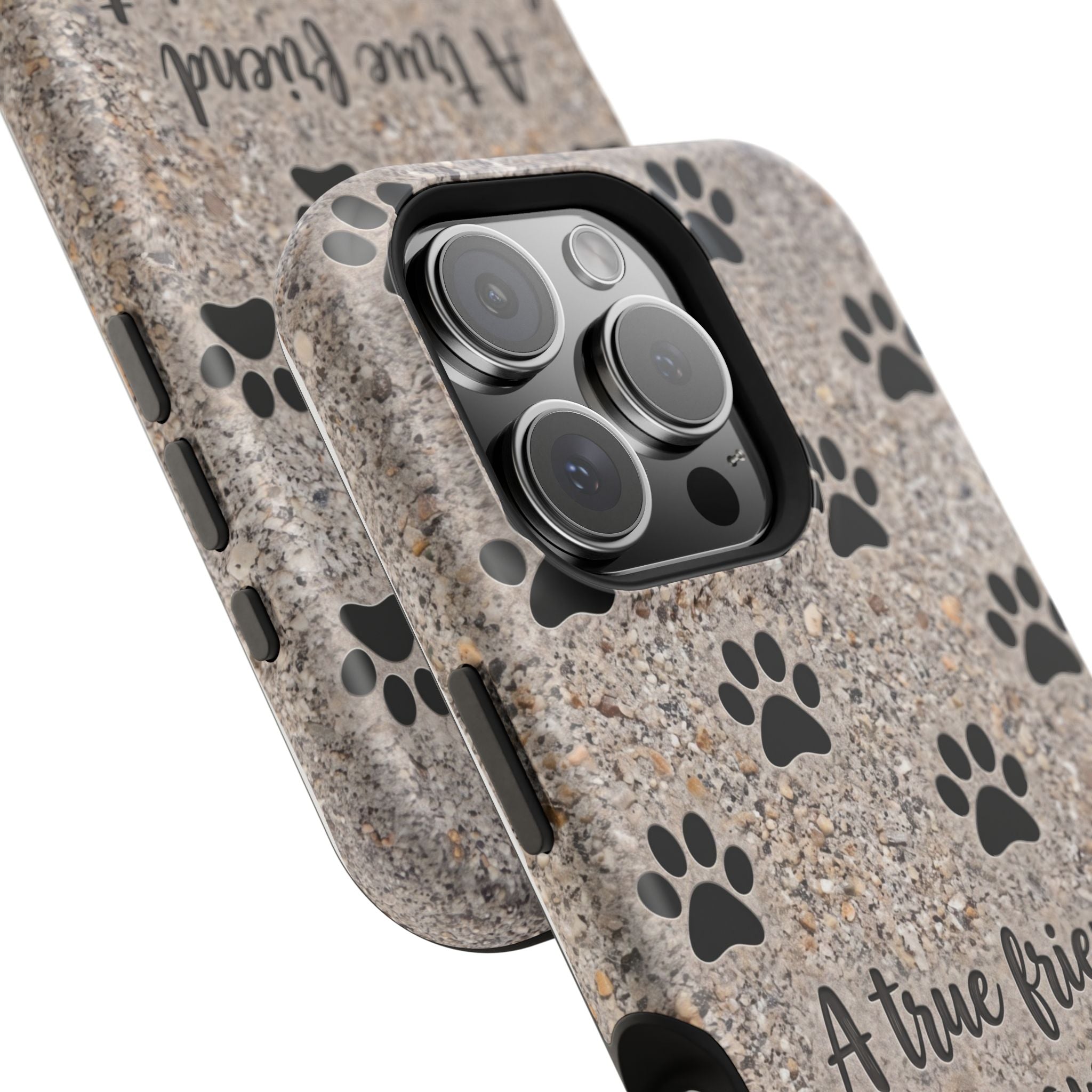 "A True Friend Leaves Paw Prints On Your Heart" Phone Case | Sentimental Stone-Texture Dog Paw Print Case | iPhone & Samsung