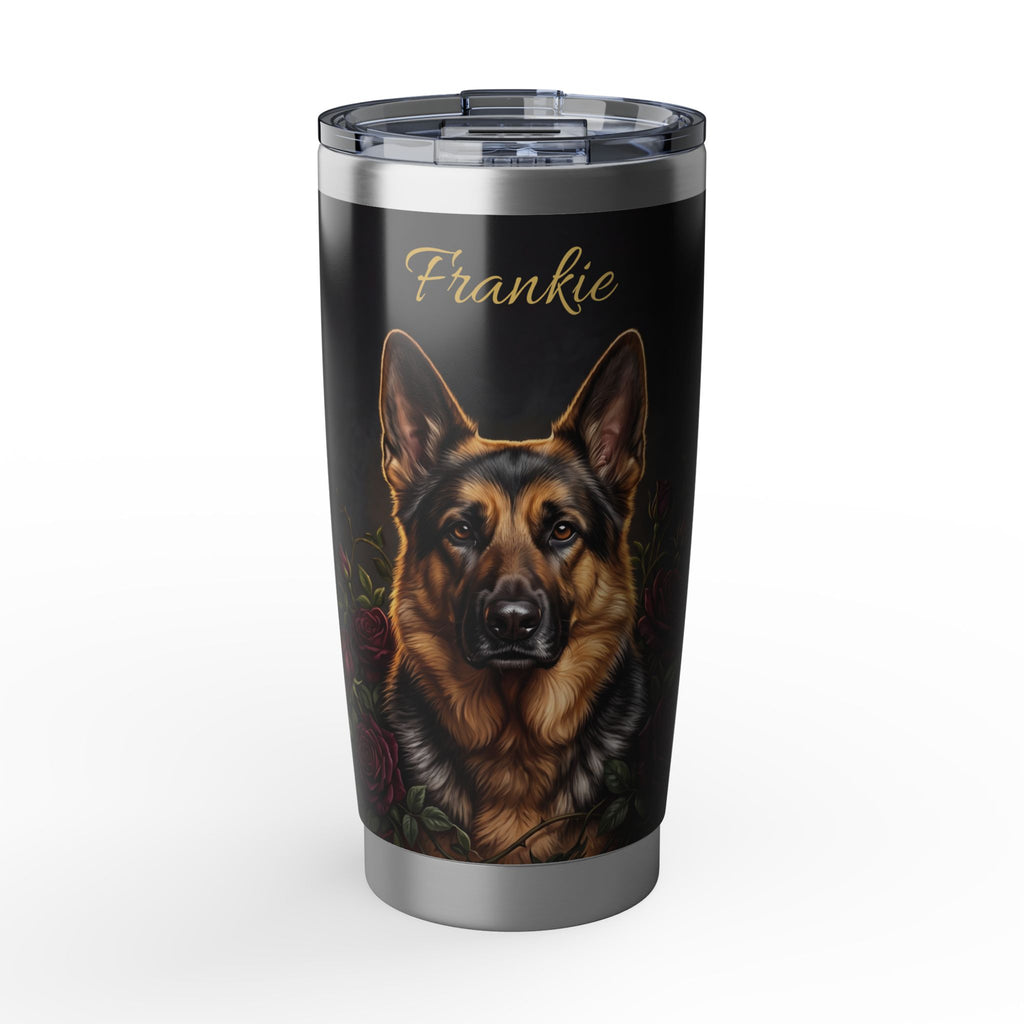 German Shepherd Personalized Tumbler | Gothic Rose Art — 20 oz Stainless Travel Mug