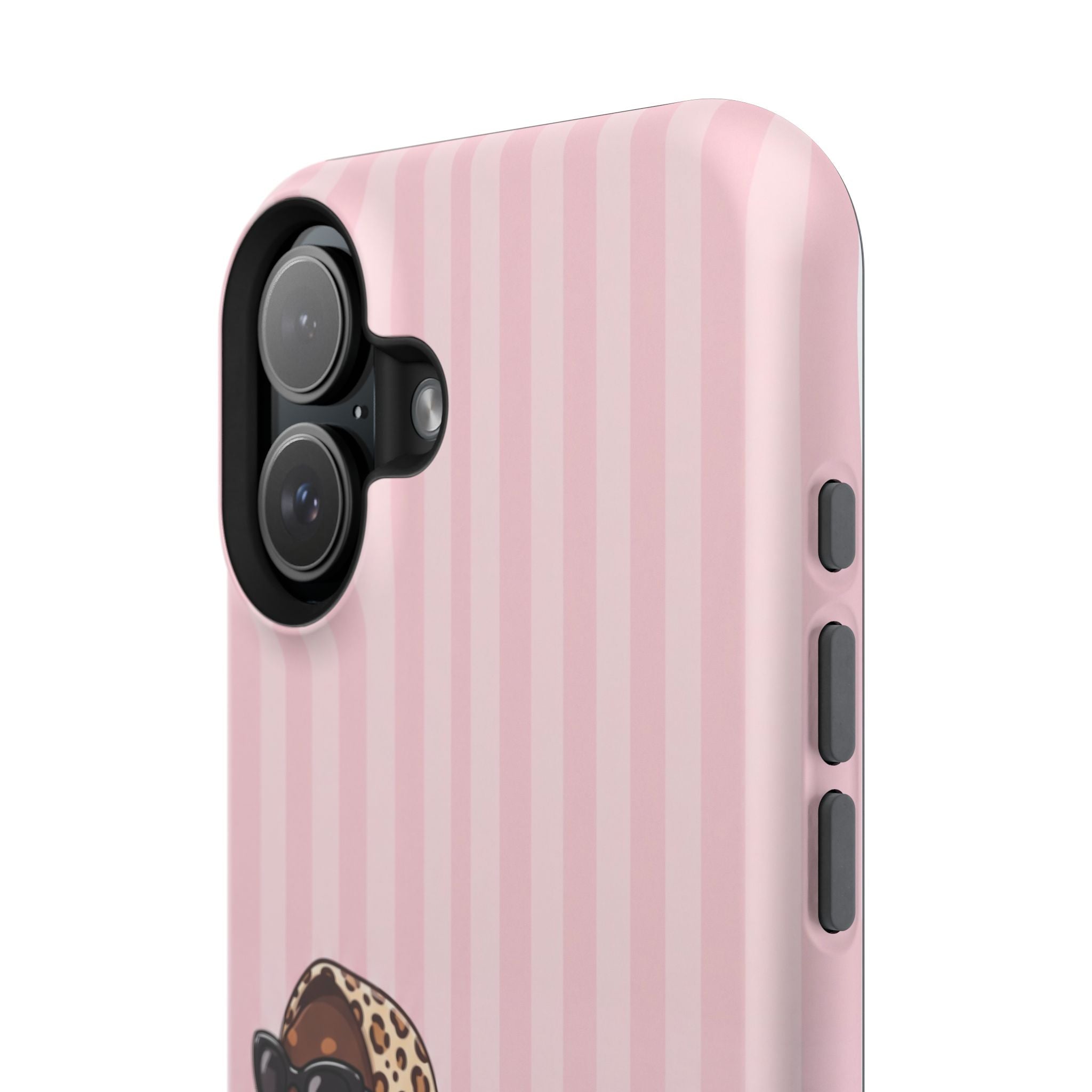 Glam Dachshund Phone Case | Cute Sausage Dog in Leopard Scarf & Sunglasses | Pink Stripe Case for iPhone & Samsung