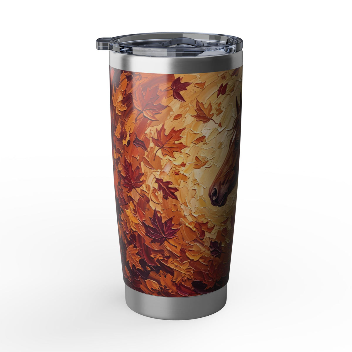 Horse Tumbler | Autumn Leaves Art — 20 oz Stainless Travel Mug