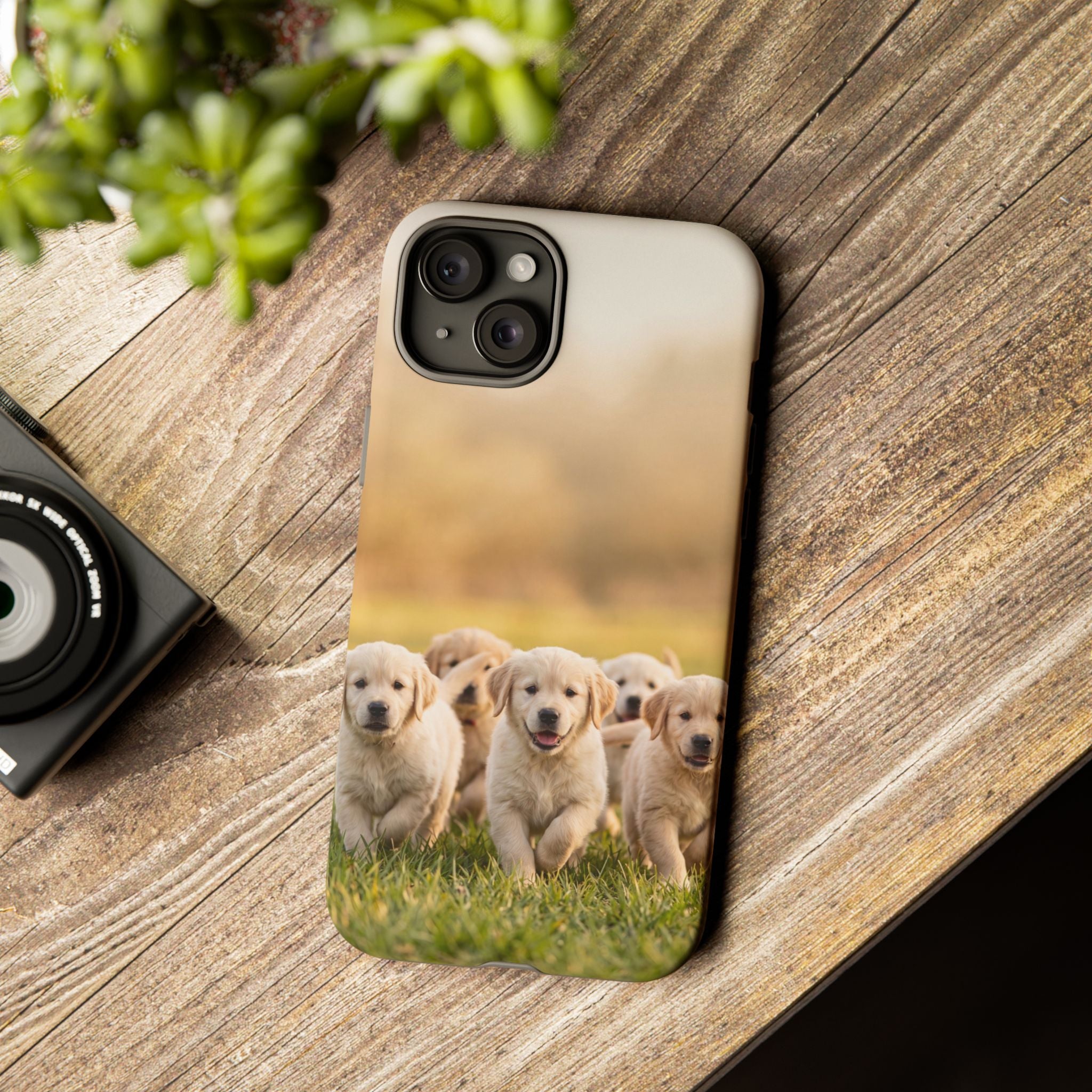 Golden Retriever Puppies Phone Case | Playful Puppy Pack Running in Grass | iPhone & Samsung