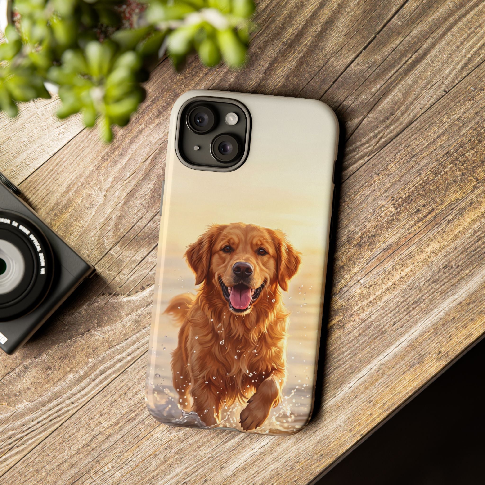 Golden Retriever Splashing in Water Phone Case | Joyful Dog at Golden Hour | iPhone & Samsung