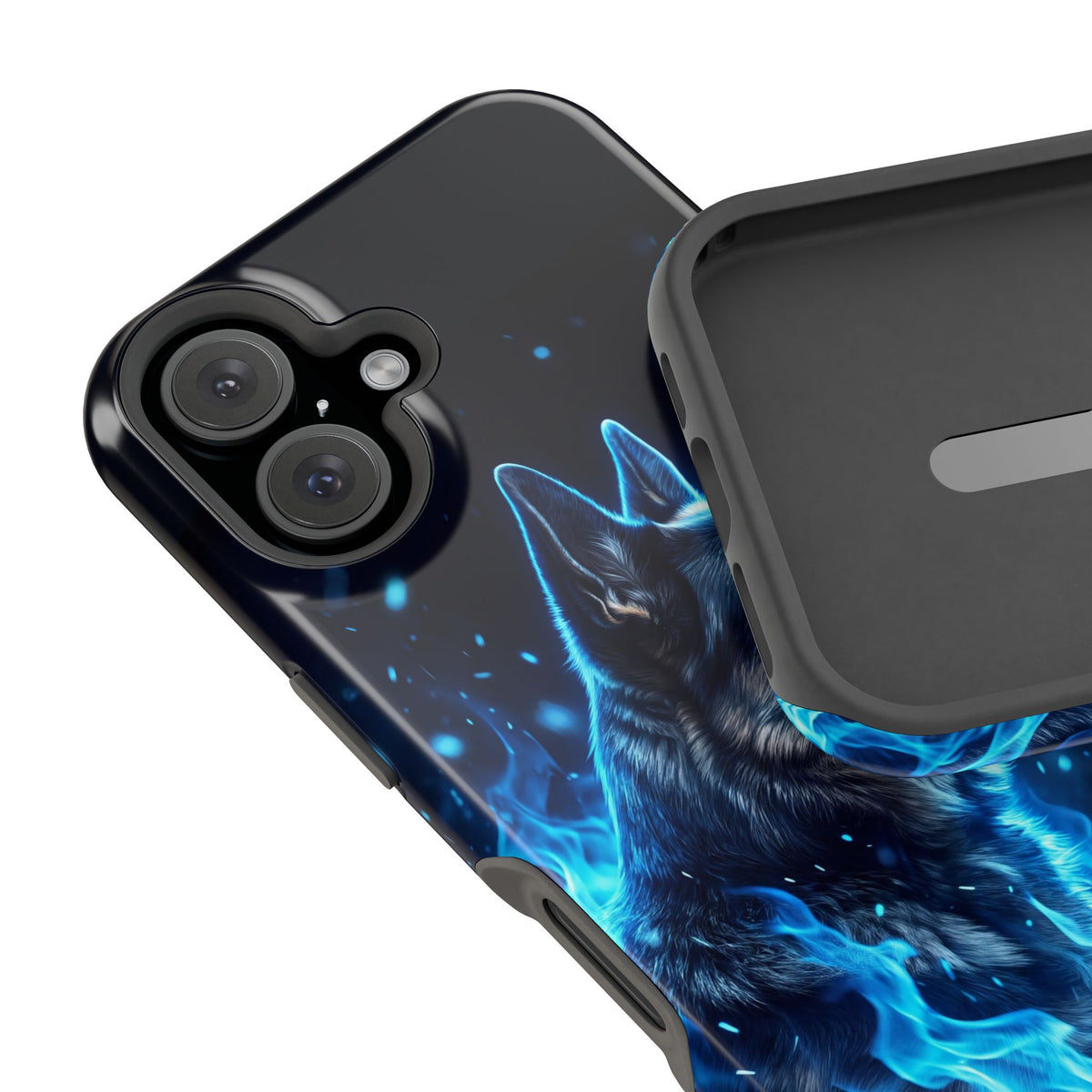 German Shepherd Phone Case | Blue Flame Art — Tough Magnetic Case with Wireless Charging