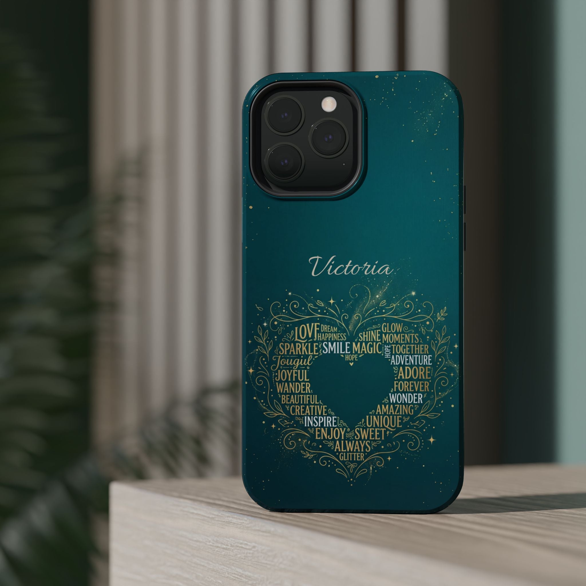 Personalized Teacher Heart Word Art Phone Case — Impact-Resistant Wireless Charging Cover