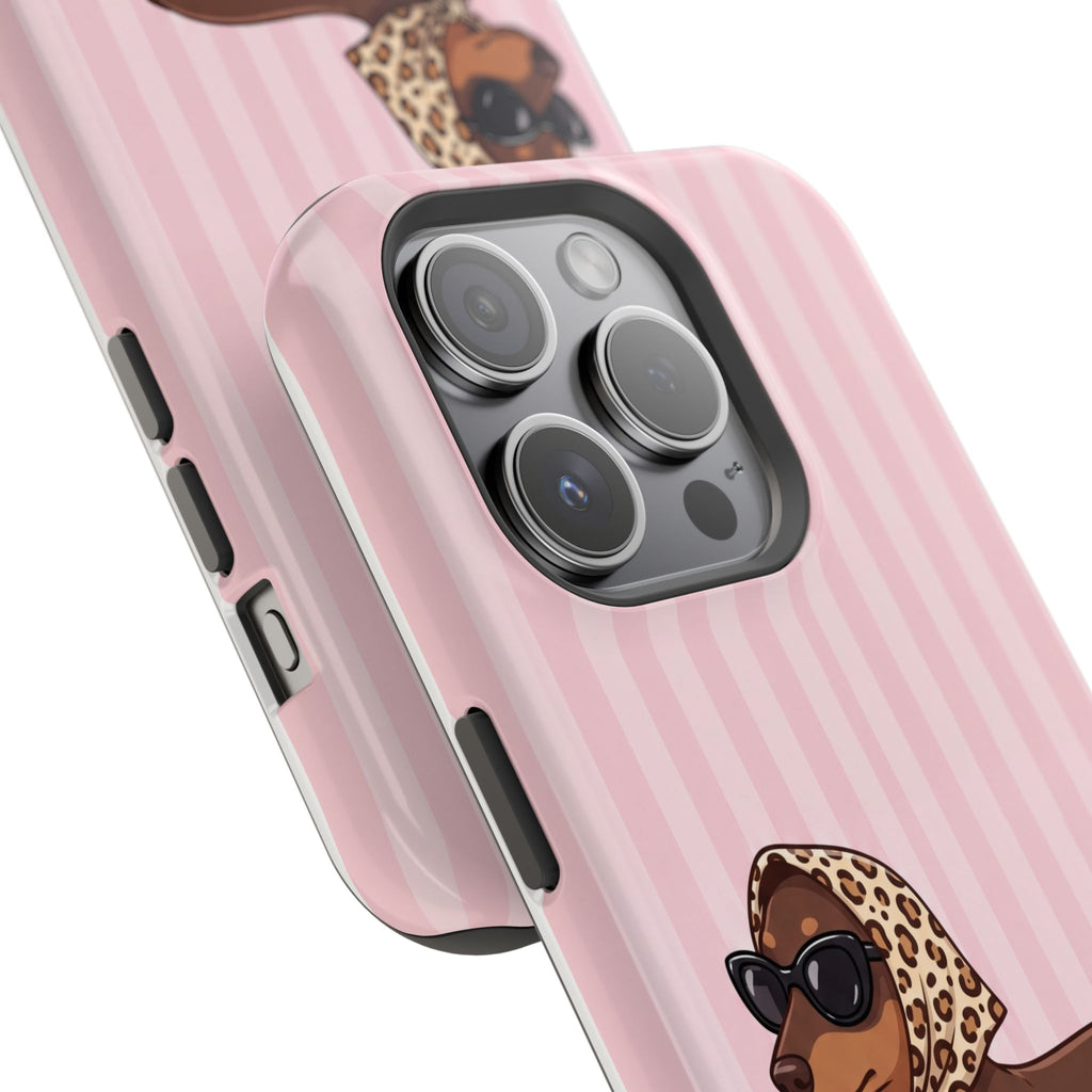 Preppy Dachshund Phone Case — Impact-Resistant Wireless Charging Cover