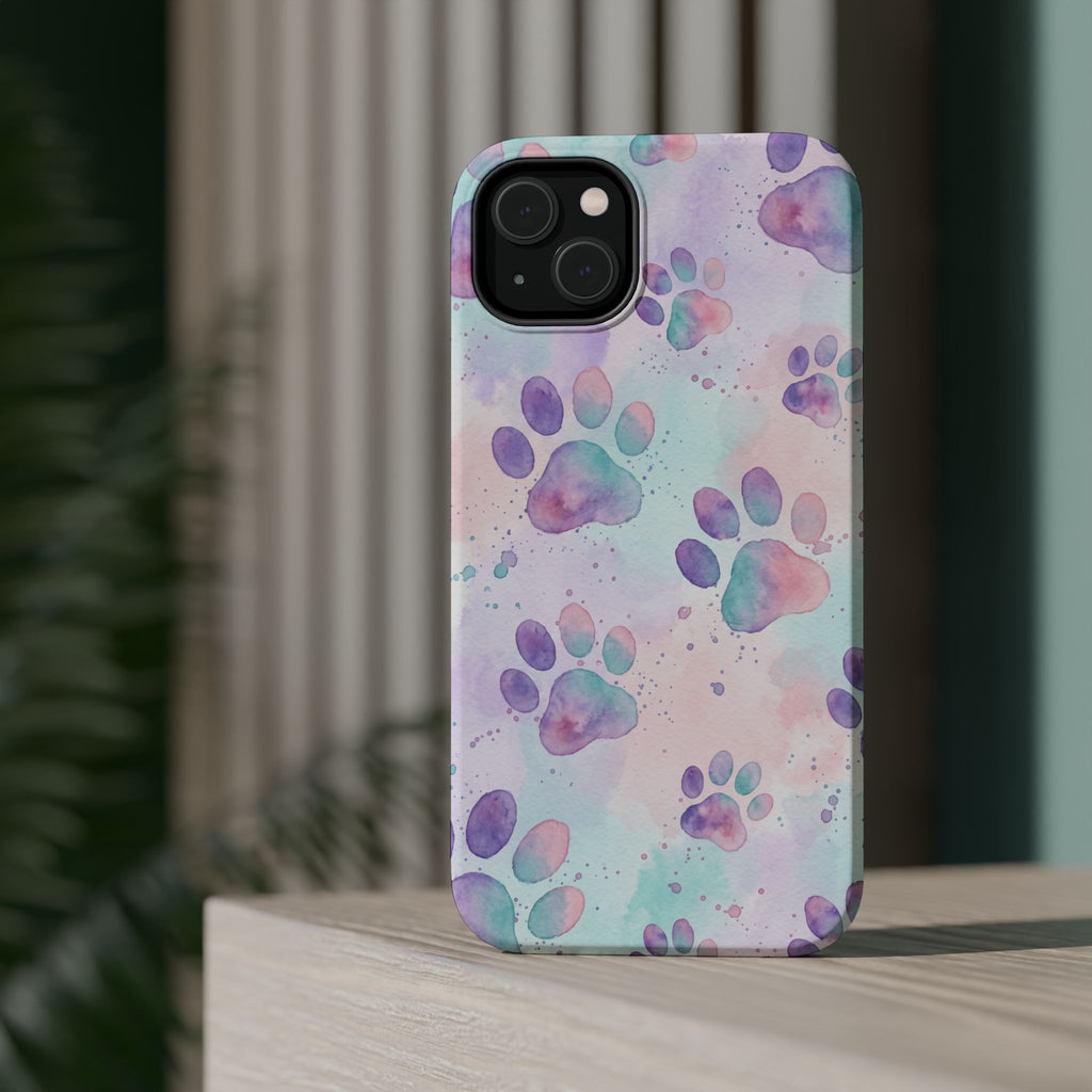 Watercolor Paw Print Phone Case — Impact-Resistant Wireless Charging Cover