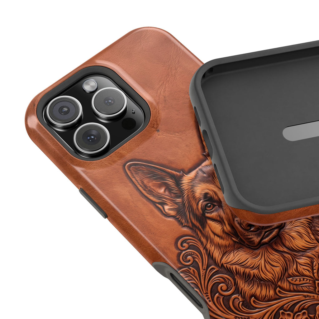 German Shepherd Phone Case | Western Tooled Art — Tough Magnetic Case with Wireless Charging