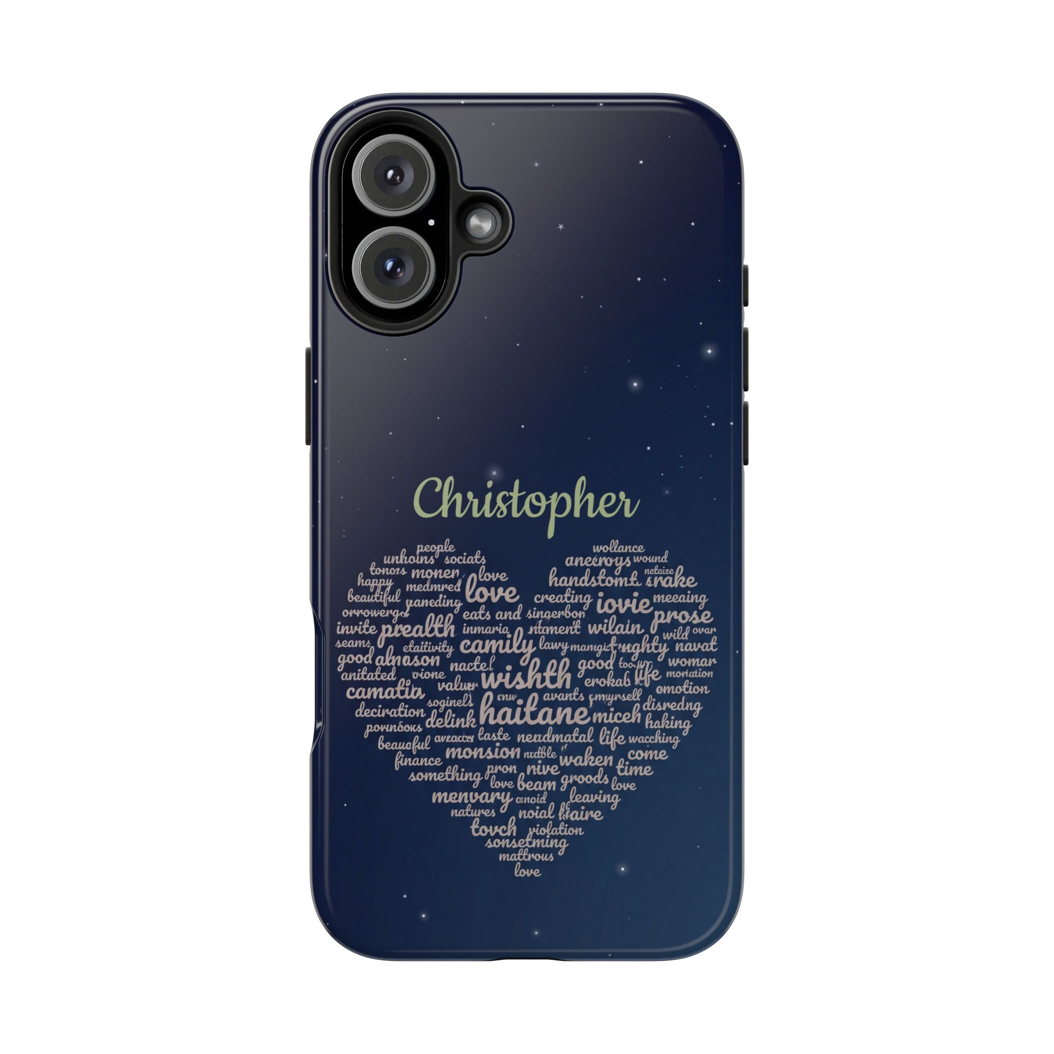 Personalized Teacher Heart Word Cloud Phone Case — Custom Name Starry Design