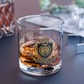 Master Plumber Crest Rocks Glass 10oz — Gold & Black Whiskey Glass