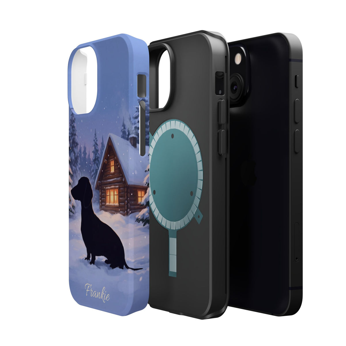 Personalized Dachshund Winter Cabin Phone Case — Wireless Charging Cover