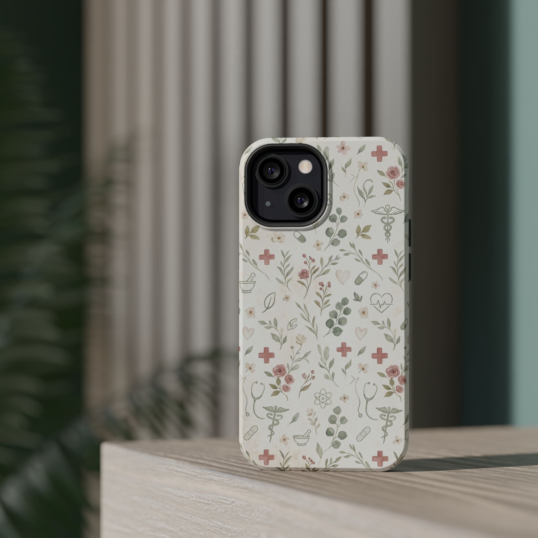 Floral Nurse Phone Case — Impact-Resistant Wireless Charging Cover