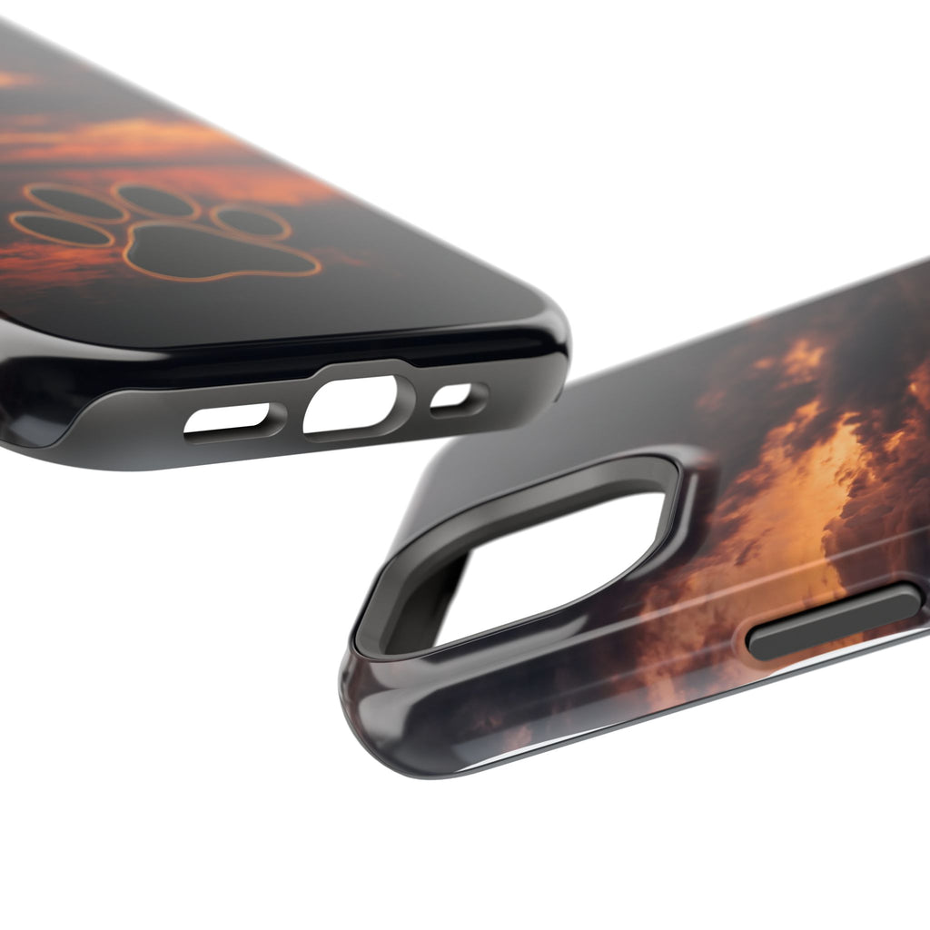 Sunset Paw Print Phone Case — Impact-Resistant Wireless Charging Cover
