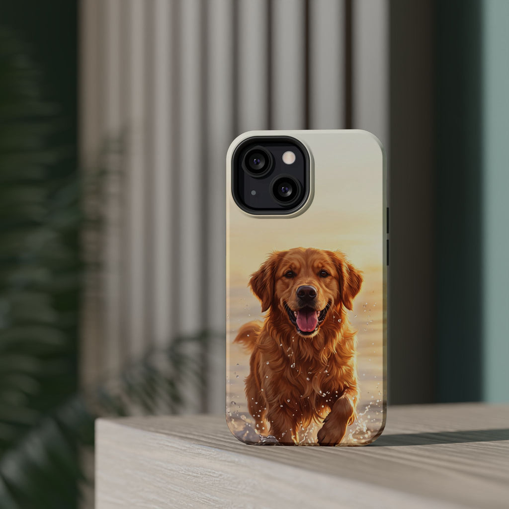 Beach Golden Retriever Phone Case — Impact-Resistant Wireless Charging Cover