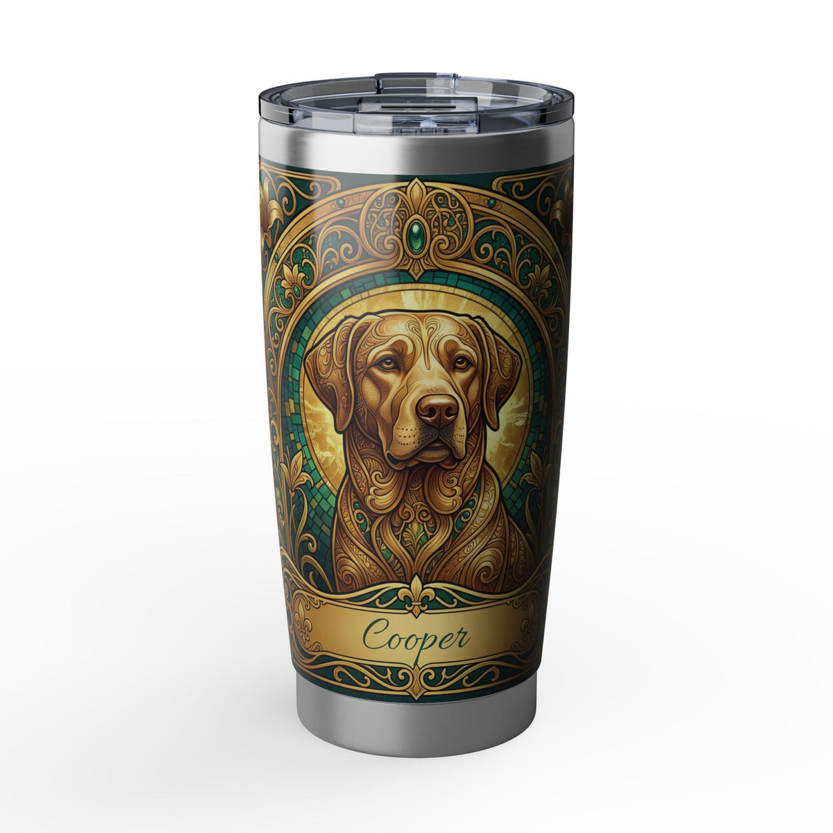 Labrador Personalized Tumbler | Gilded Filigree Art — 20 oz Stainless Travel Mug