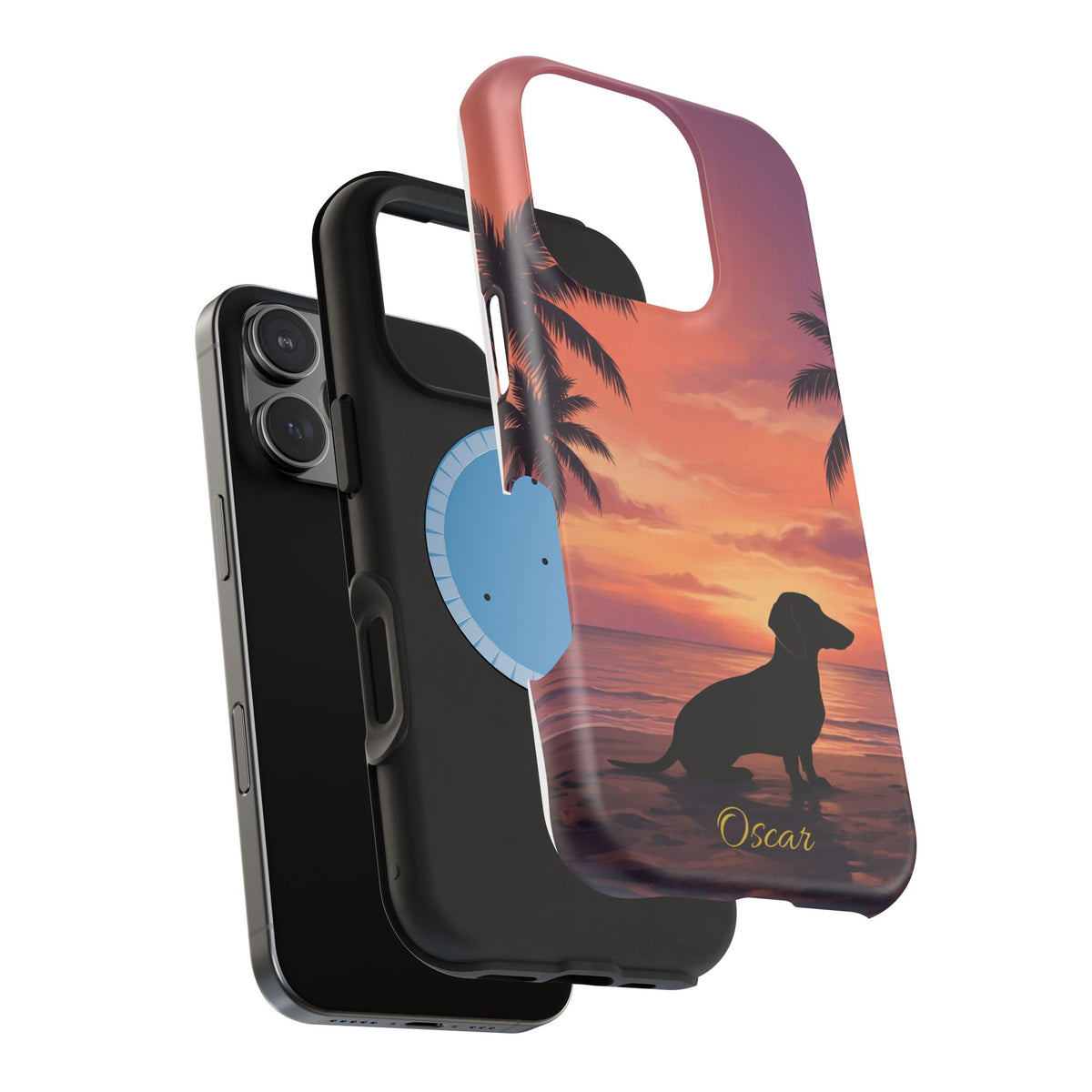 Personalized Dachshund Tropical Beach Sunset Phone Case — Wireless Charging Cover