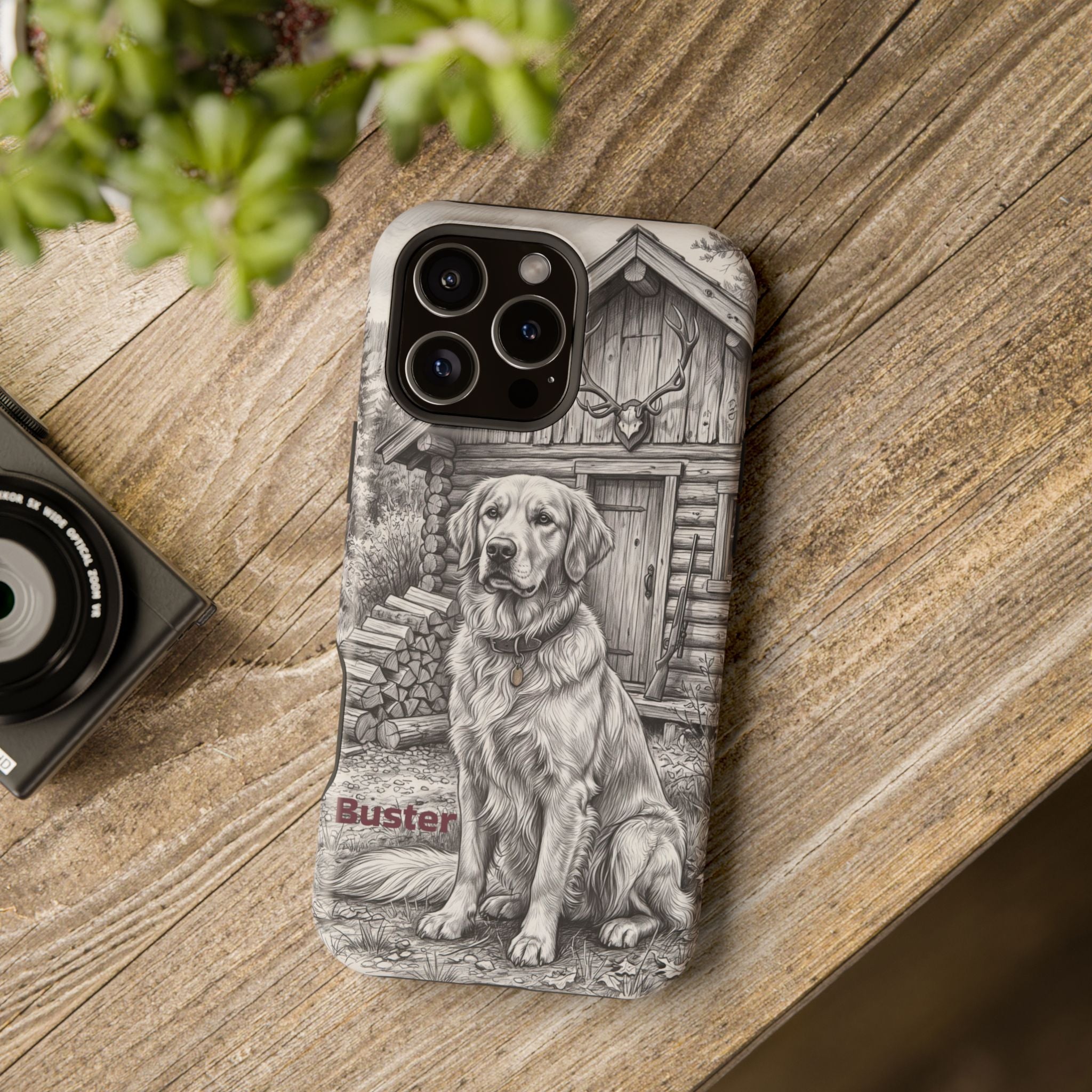 Personalized Golden Retriever Cabin Porch Phone Case — Wireless Charging Cover