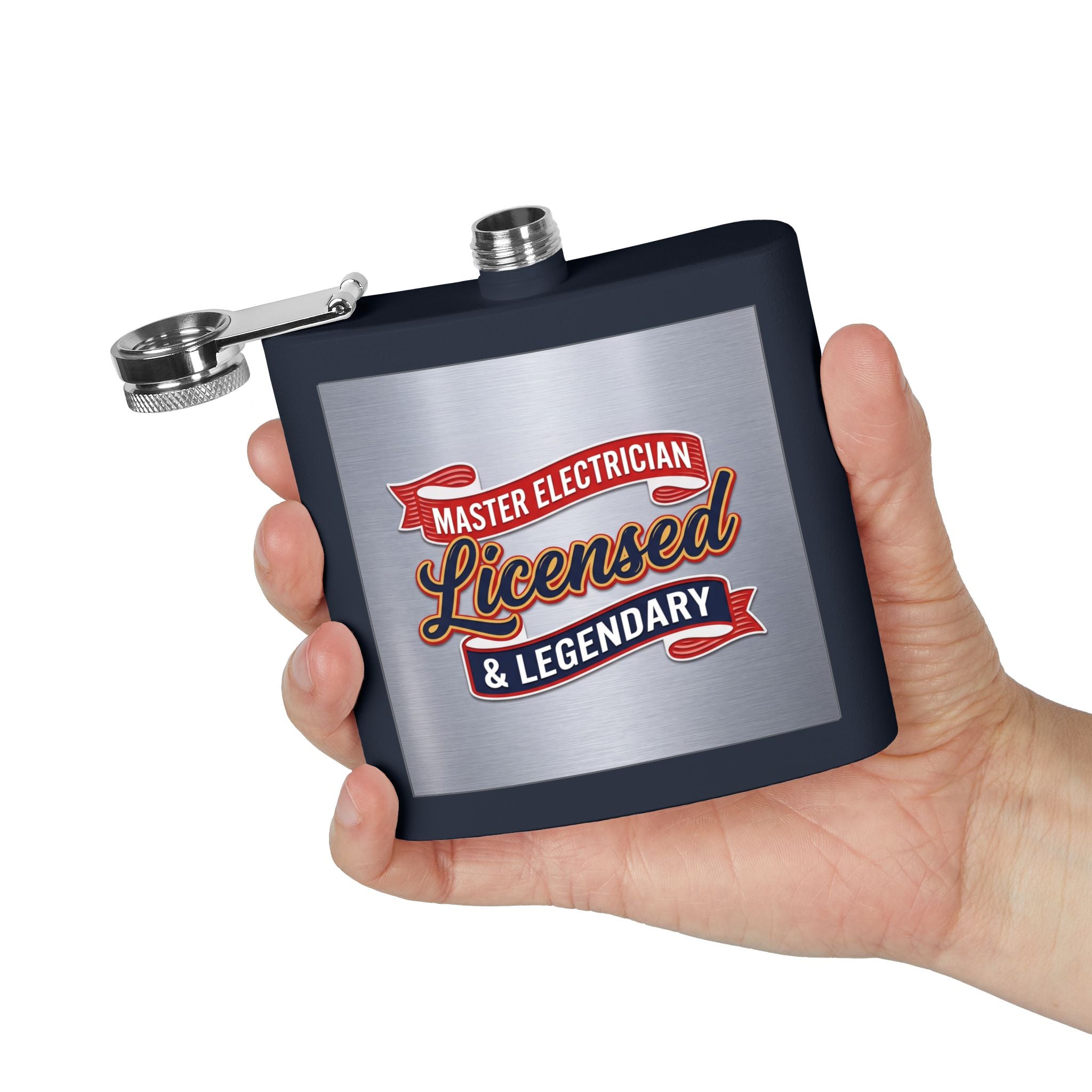 Flask — "Master Electrician: Licensed & Legendary" (Crest Edition) 6oz Stainless Steel Hip Flask