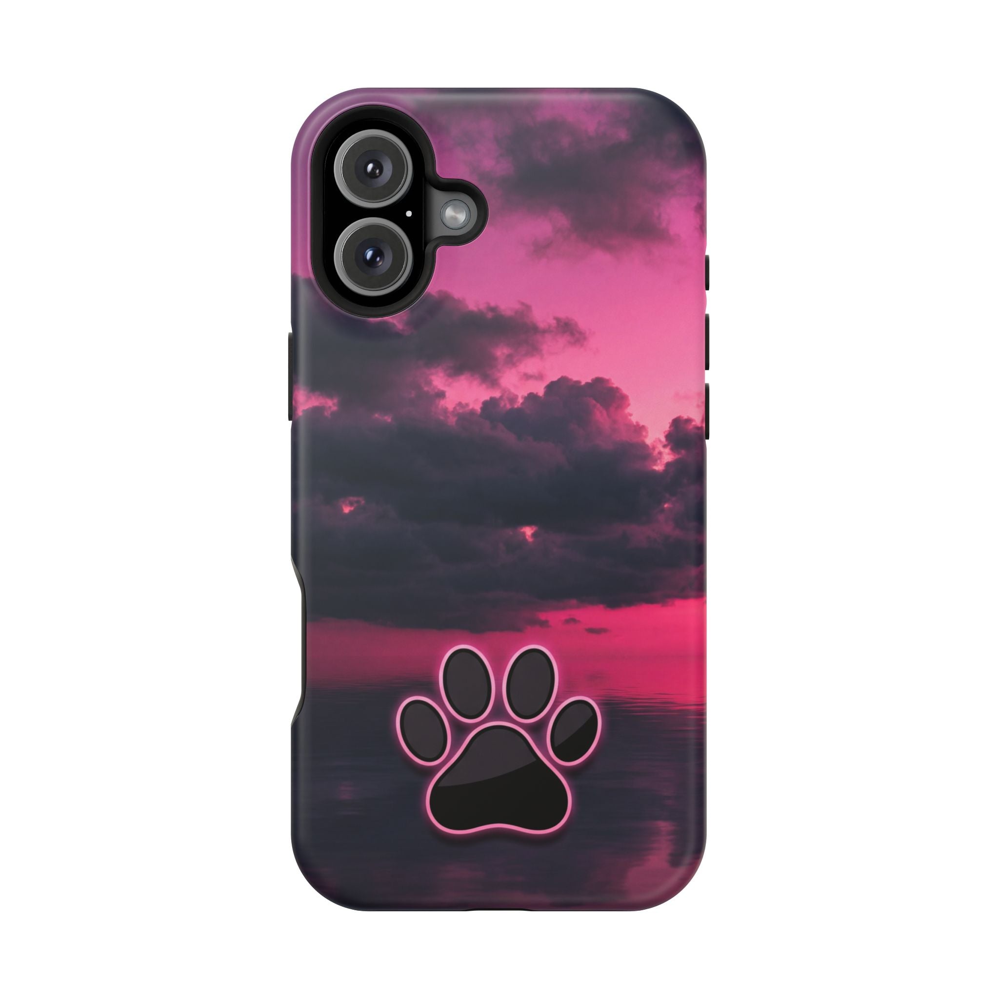 Pink Sky Paw Print Phone Case — Impact-Resistant Wireless Charging Cover