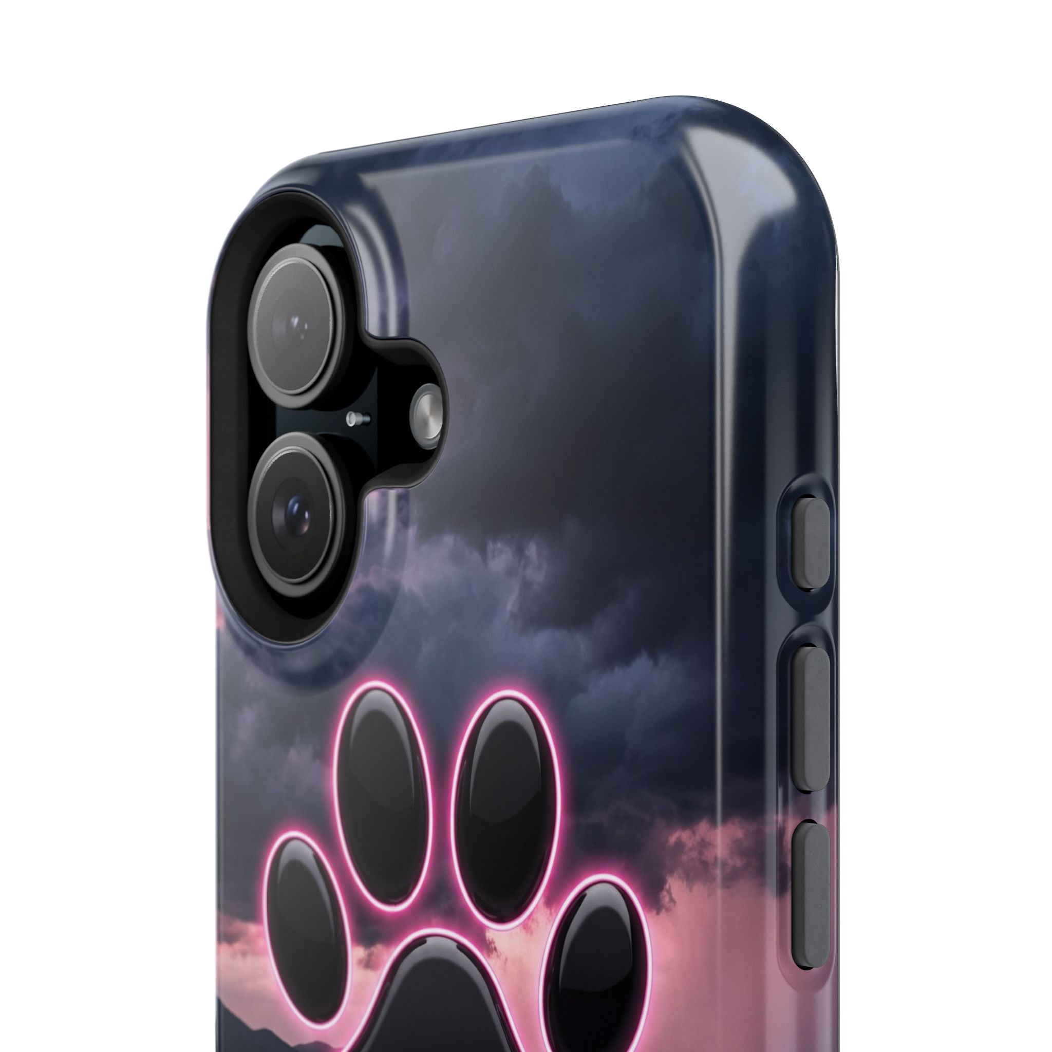 Neon Paw Print Phone Case — Impact-Resistant Wireless Charging Cover