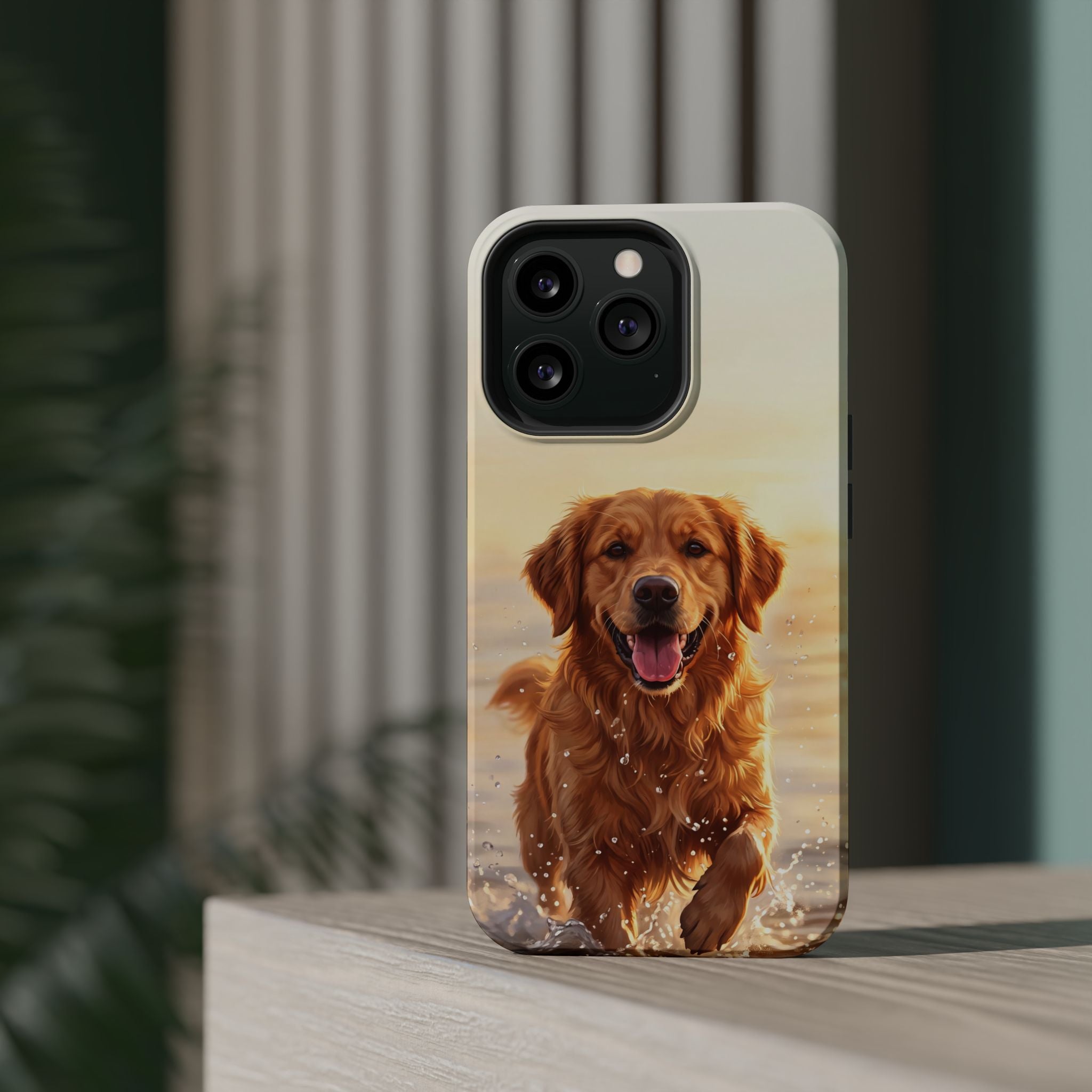 Beach Golden Retriever Phone Case — Impact-Resistant Wireless Charging Cover