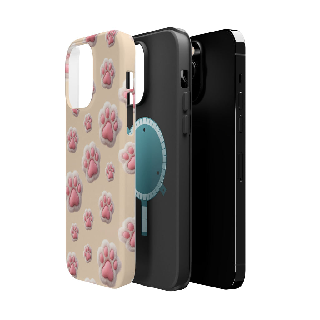 Pink Paw Print Phone Case — Impact-Resistant Wireless Charging Cover