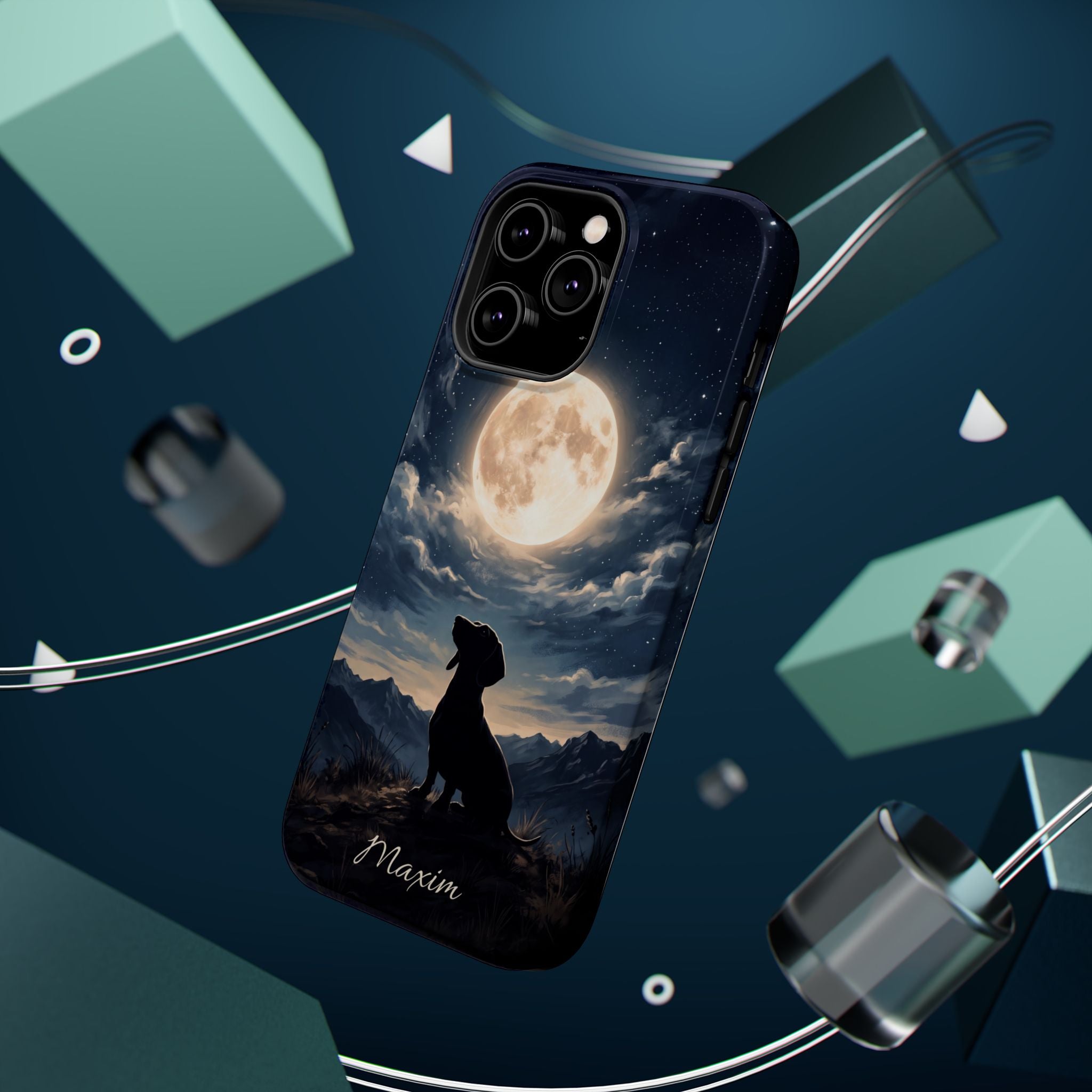 Personalized Dachshund Moonlight Phone Case — Wireless Charging Cover