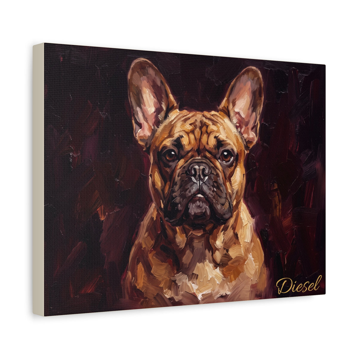 French Bulldog Personalized Canvas | Classic Burgundy Oil Painting Wall Art