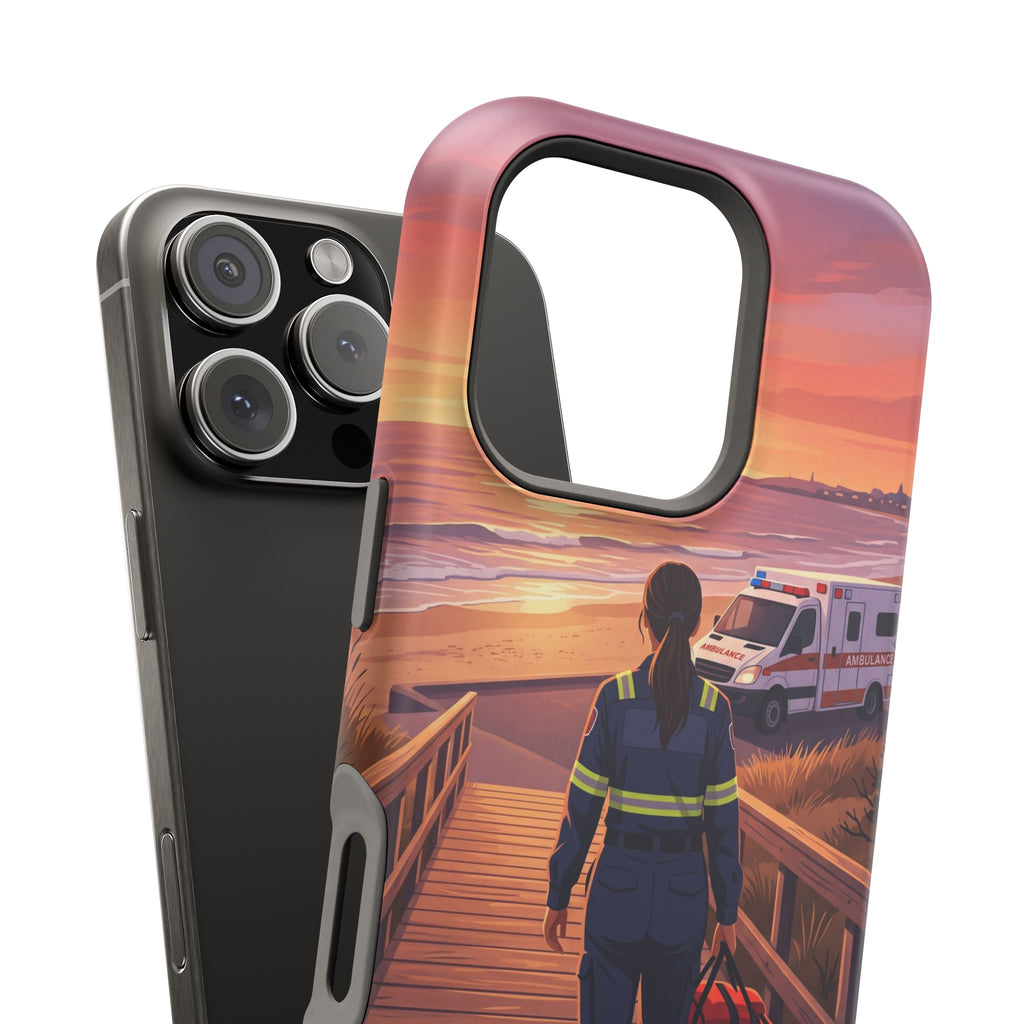 Sunset Boardwalk Personalized Paramedic Phone Case — Wireless Charging Cover