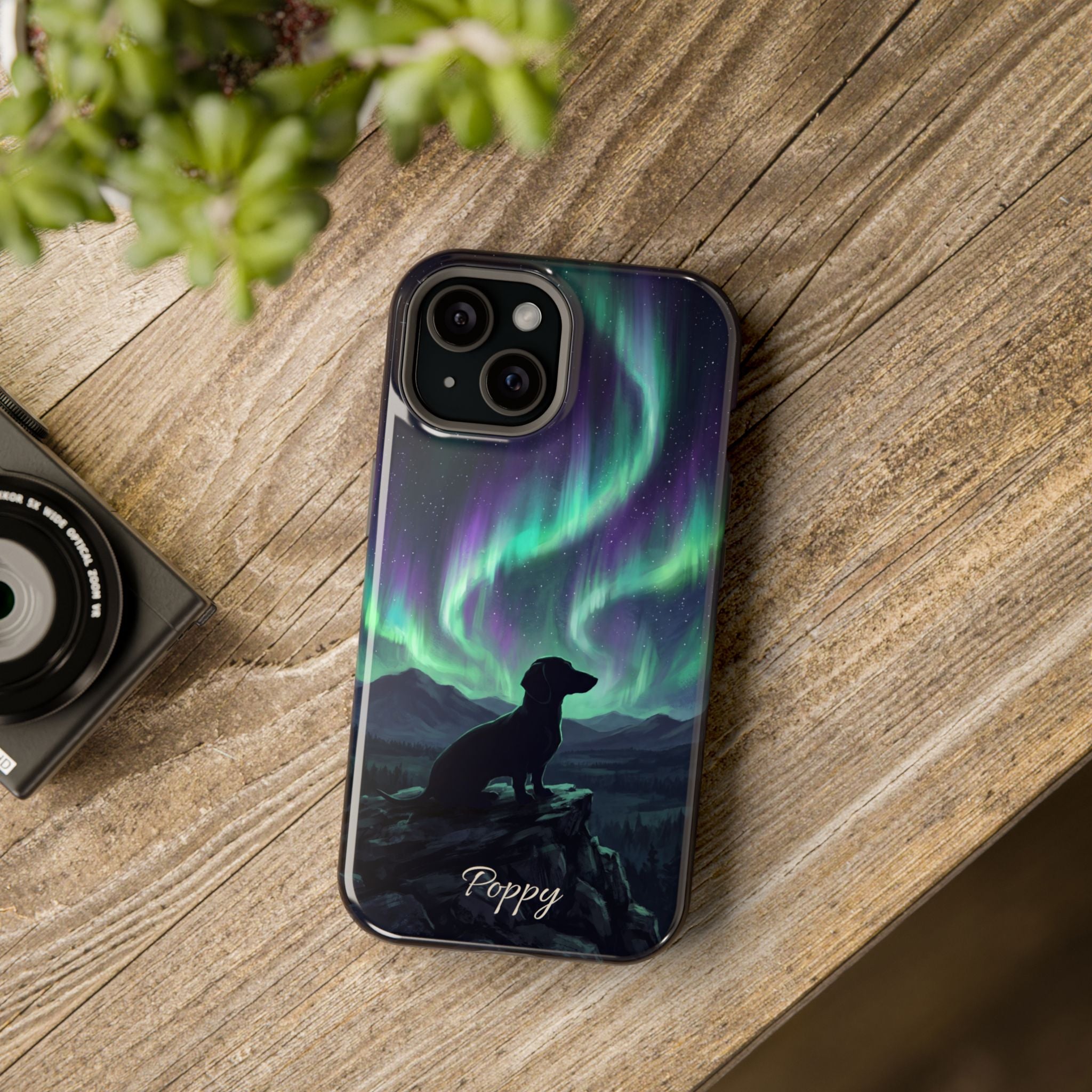 Personalized Dachshund Northern Lights Phone Case — Wireless Charging Cover