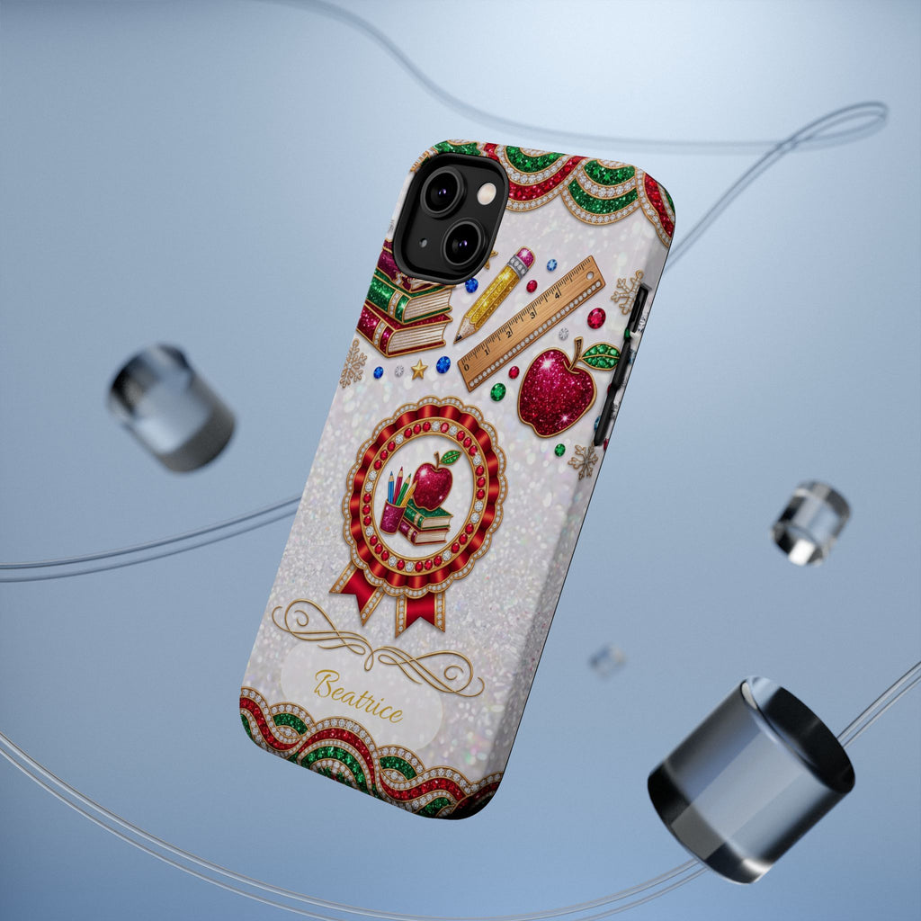 Jeweled Apple Medallion Personalized Teacher Phone Case — Wireless Charging Cover