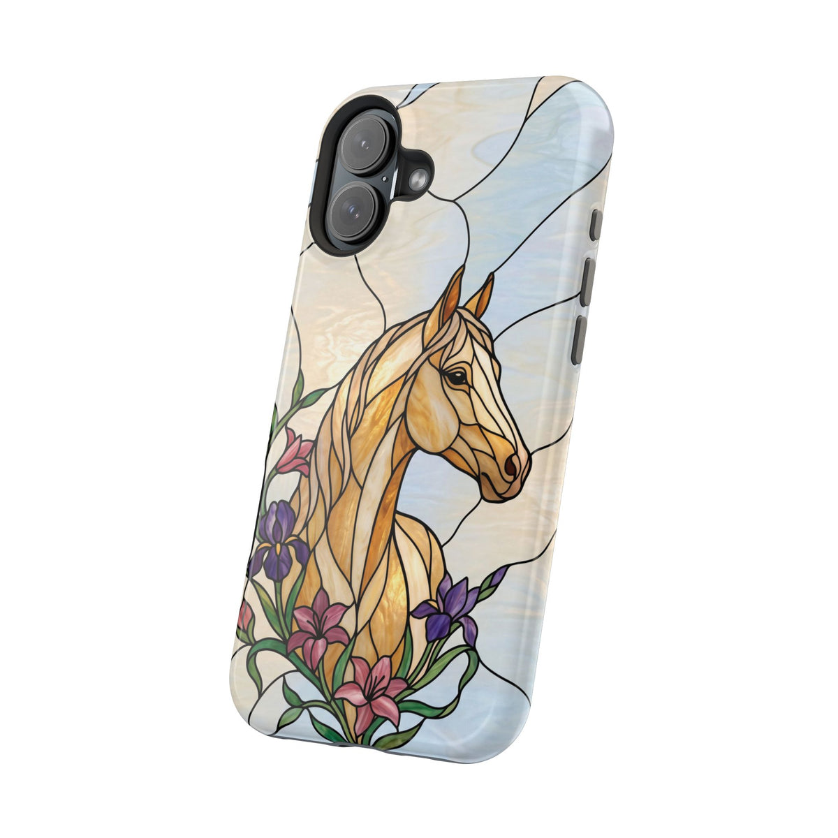 Floral Stained Glass Horse Phone Case — Tough Magnetic Case with Wireless Charging