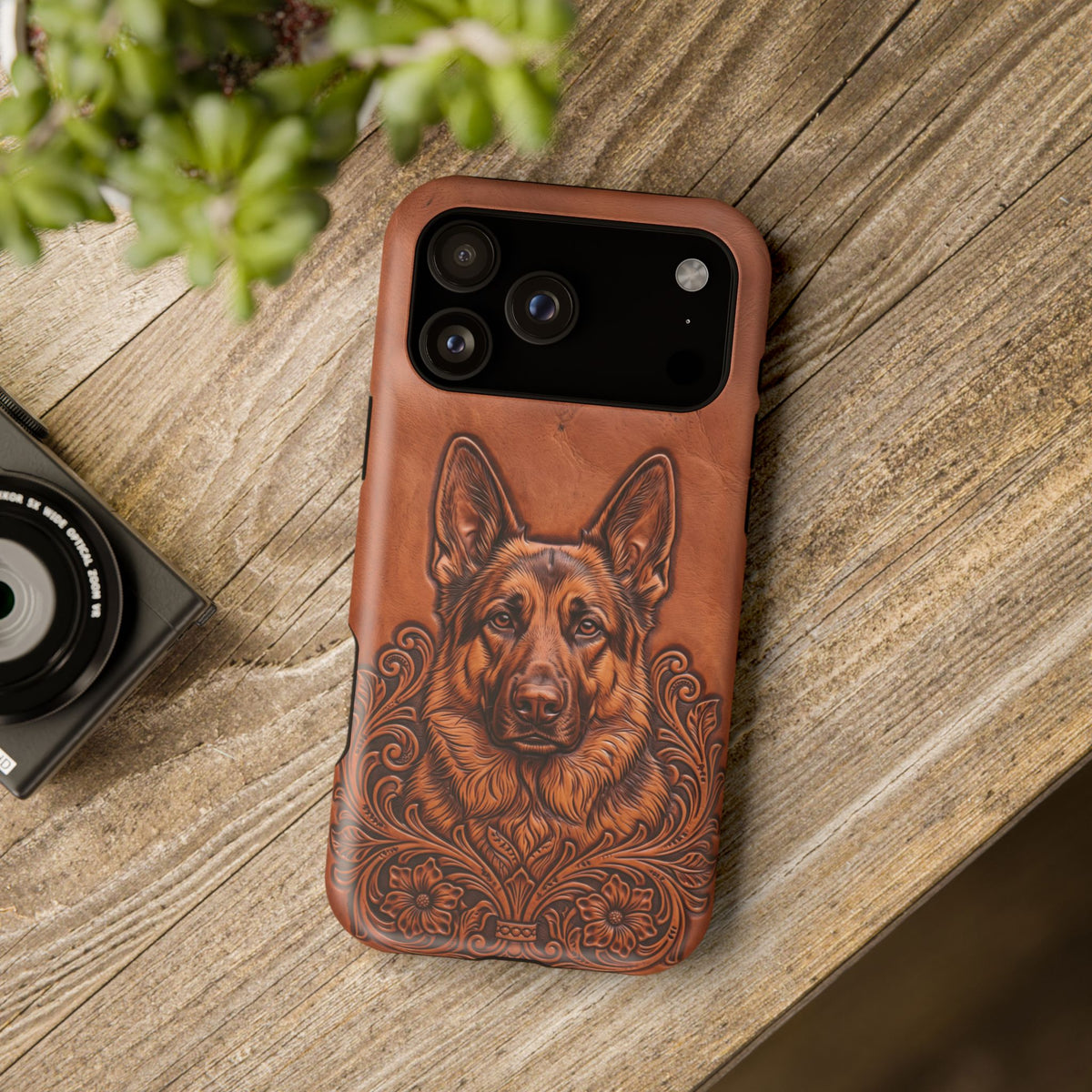 German Shepherd Phone Case | Western Tooled Art — Tough Magnetic Case with Wireless Charging