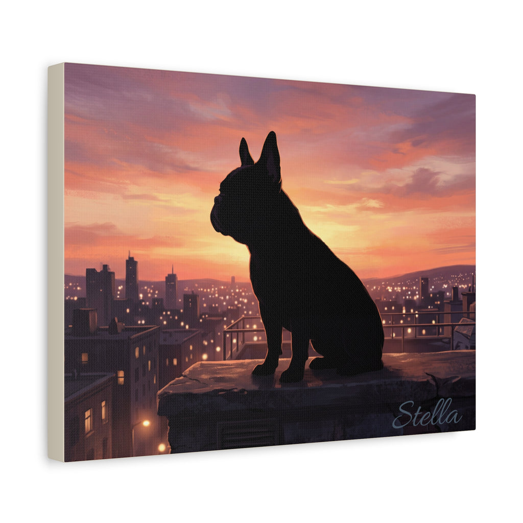 French Bulldog Silhouette Personalized Canvas | Sunset City Skyline Wall Art