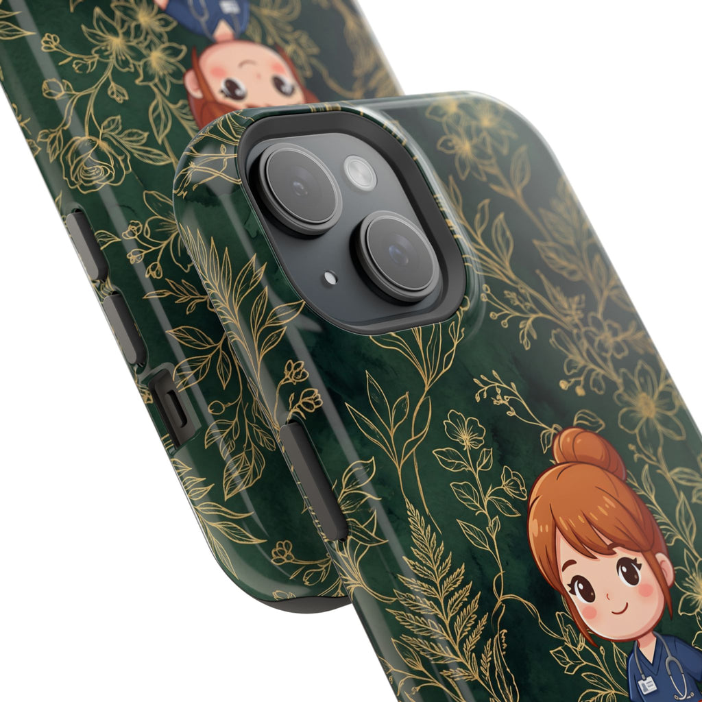 Personalized Nurse Botanical Phone Case — Impact-Resistant Wireless Charging Cover