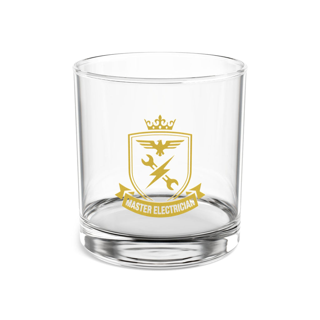 Master Electrician Crest Rocks Glass 10oz — Gold Emblem Whiskey Tumbler, Electrician Gift