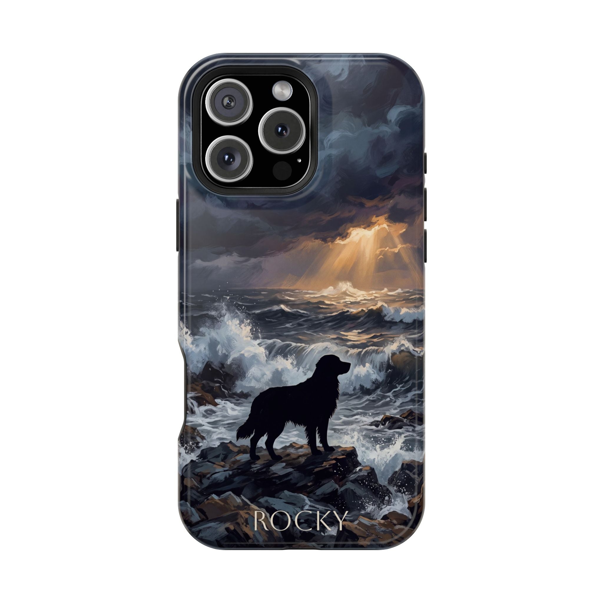 Personalized Golden Retriever Stormy Sea Phone Case — Wireless Charging Cover