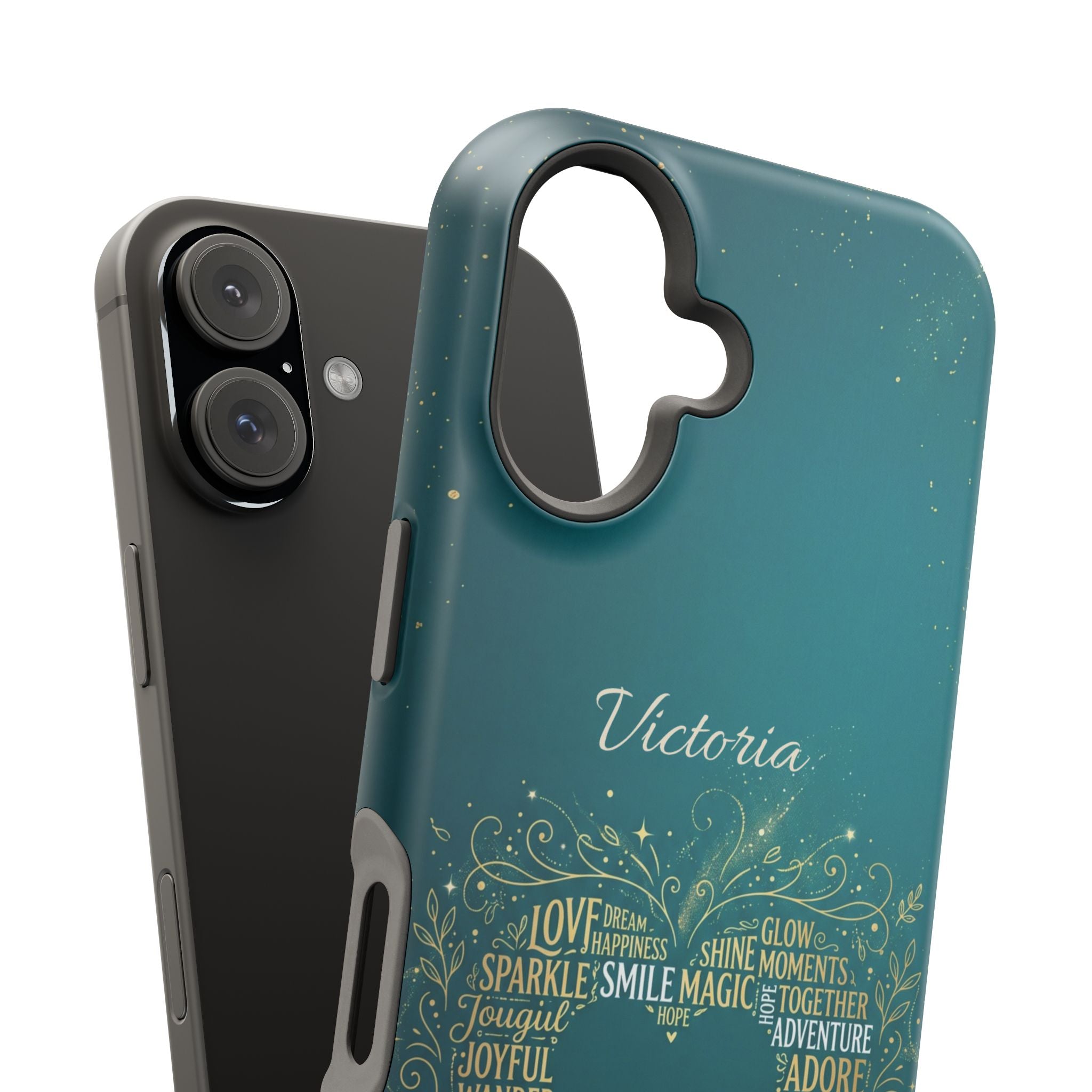 Personalized Teacher Heart Word Art Phone Case — Impact-Resistant Wireless Charging Cover