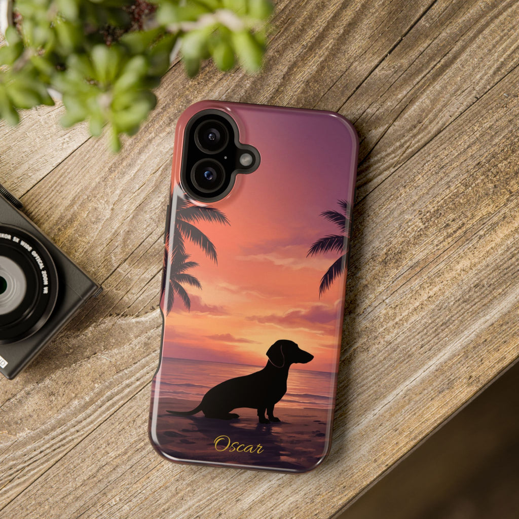 Personalized Dachshund Tropical Beach Sunset Phone Case — Wireless Charging Cover