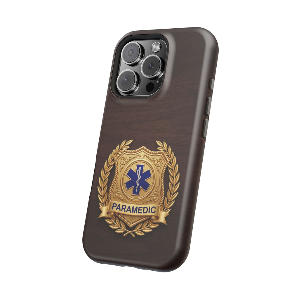 Gold Paramedic Laurel Badge Wood Phone Case — Magnetic Wireless Charging Cover