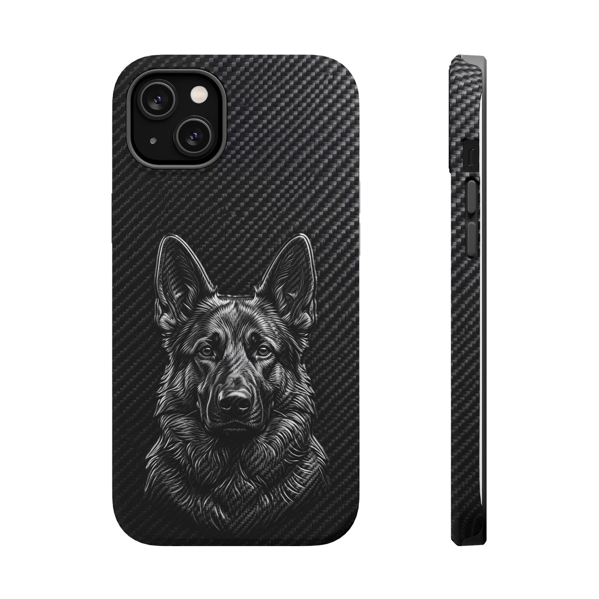 German Shepherd Phone Case | Black Carbon Art — Tough Magnetic Case with Wireless Charging