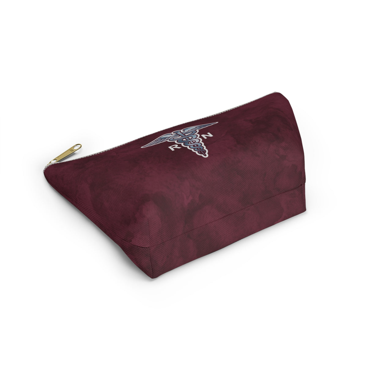 RN Silver Caduceus Burgundy Accessory Pouch — T-Bottom Zipper Bag
