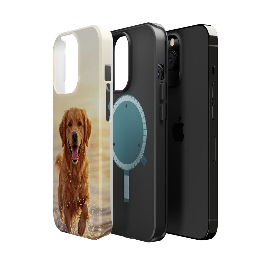 Beach Golden Retriever Phone Case — Impact-Resistant Wireless Charging Cover