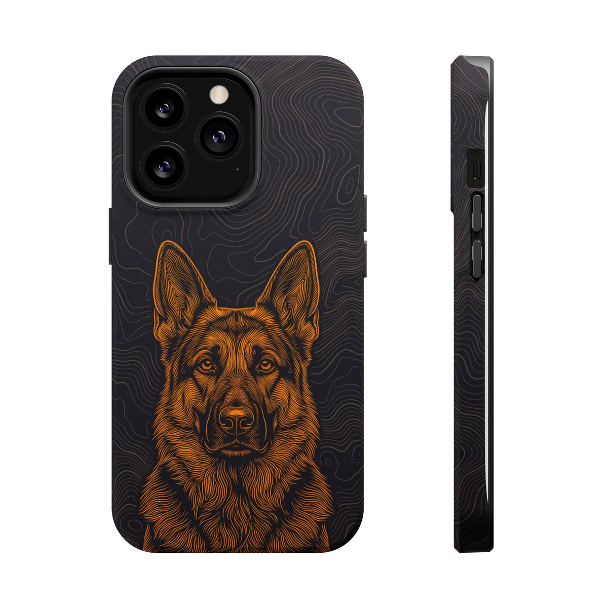 German Shepherd Phone Case | Topographic Line Art — Tough Magnetic Case with Wireless Charging